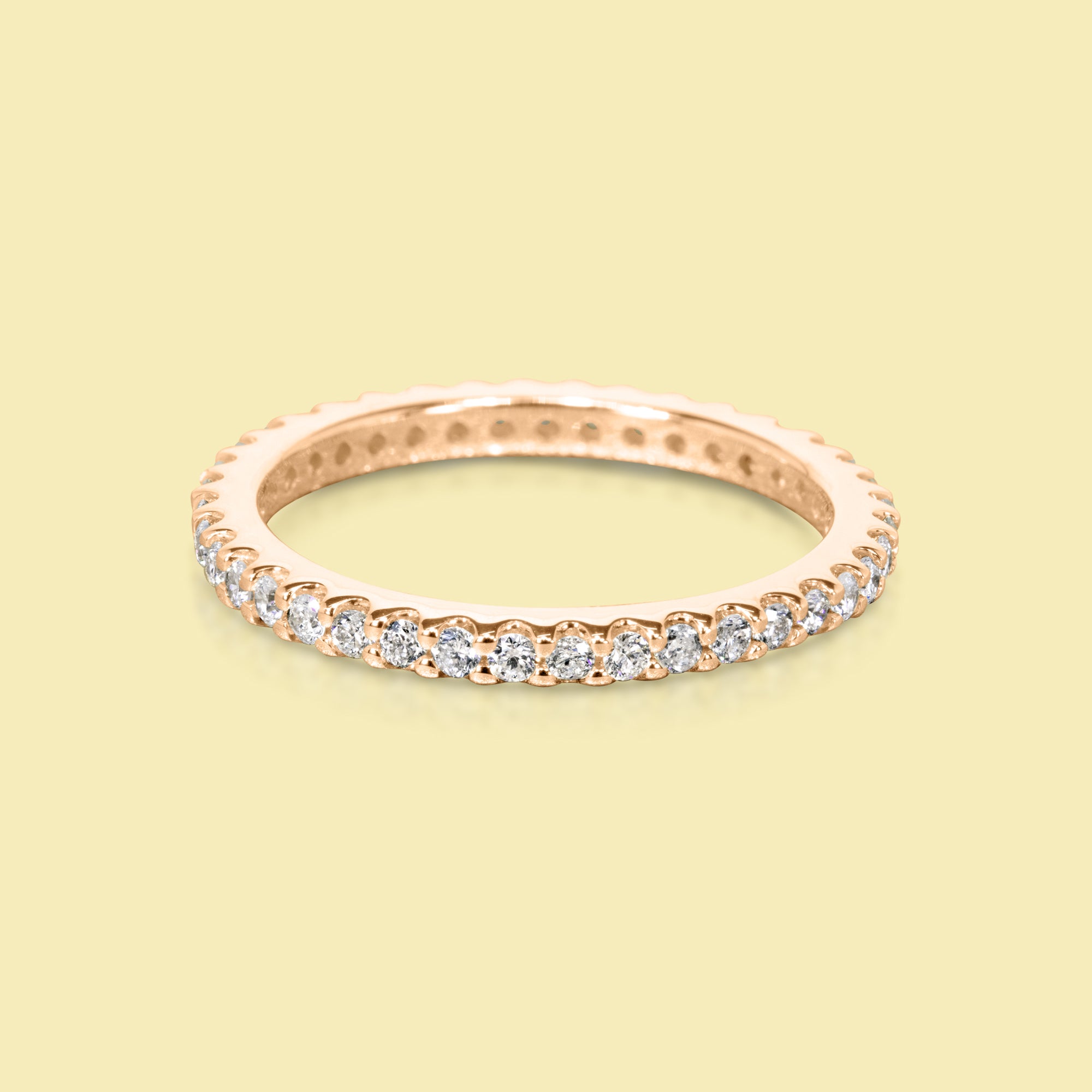 Mia Eternity Round Brilliant-cut Lab Diamond Shared-prong Eternity Band Handcrafted in 14K gold, 18K gold, or Platinum handcrafted in Los Angeles by Earthena Jewelry