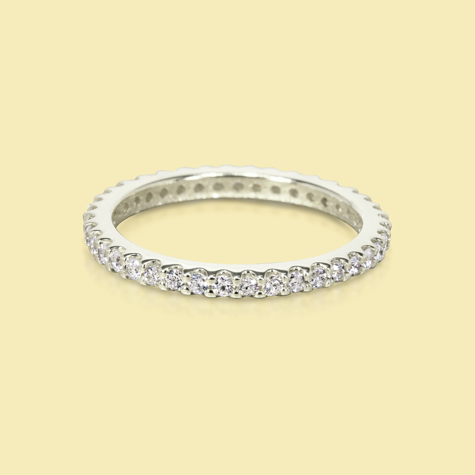 Mia Eternity Round Brilliant-cut Lab Diamond Shared-prong Eternity Band Handcrafted in 14K gold, 18K gold, or Platinum handcrafted in Los Angeles by Earthena Jewelry