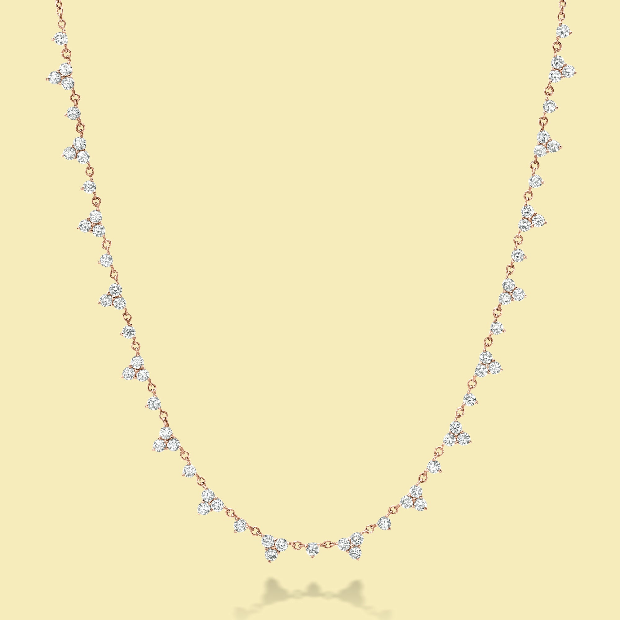 The Naomi, Trio Strand Diamond Necklace is handcrafted in 14K Gold, 18K Gold, or Platinum by Earthena Jewelry in Los Angeles