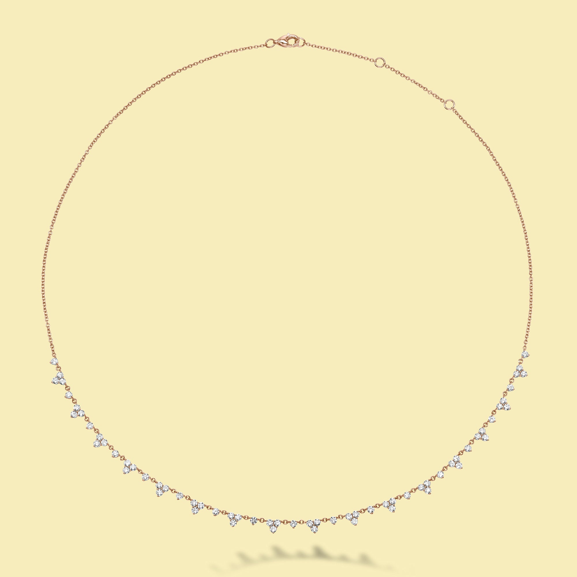 The Naomi, Trio Strand Diamond Necklace is handcrafted in 14K Gold, 18K Gold, or Platinum by Earthena Jewelry in Los Angeles