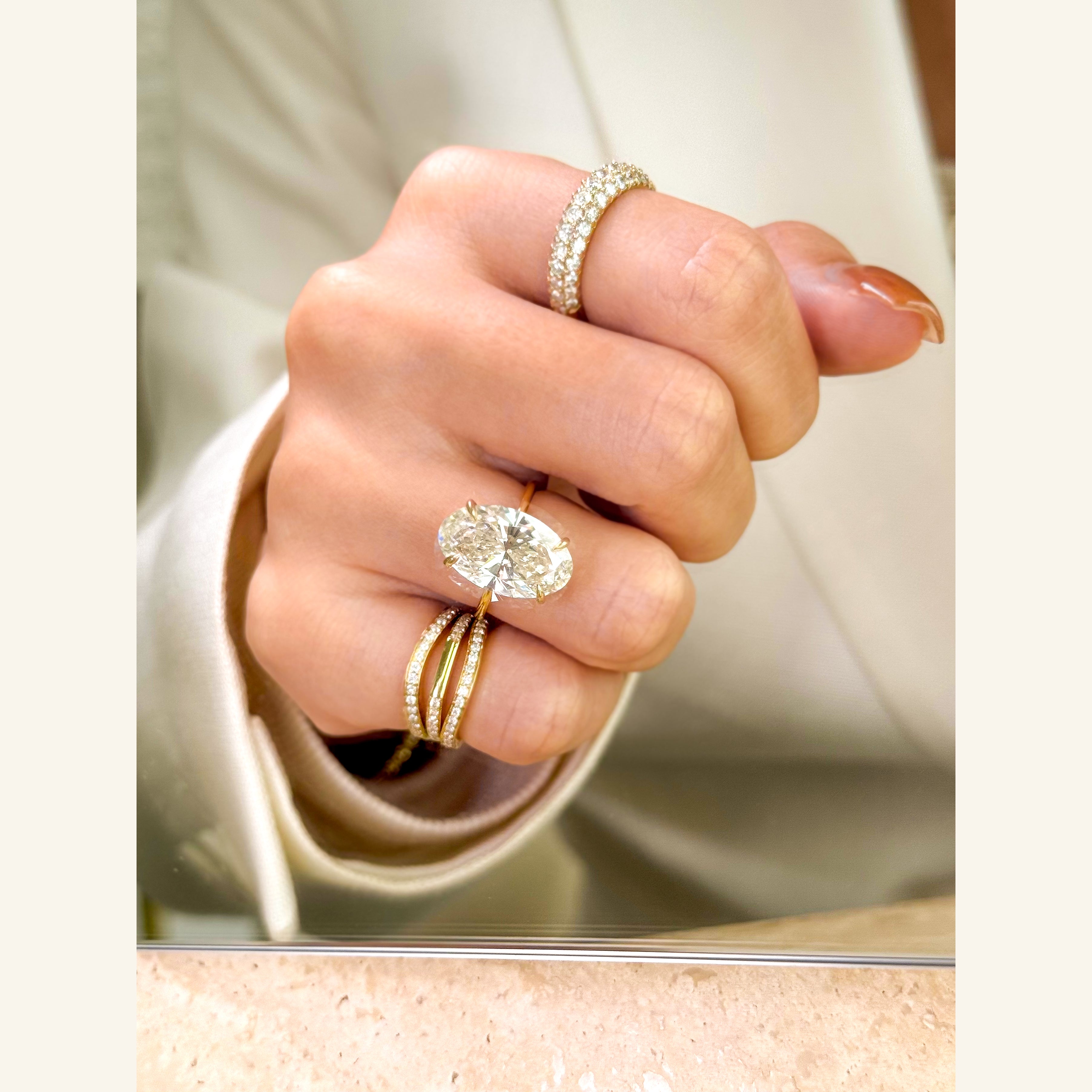 Renee Curved Diamond Pinky Ring Handcrafted in 14K Gold, 18K Gold, or Platinum by Earthena Jewelry of Beverly Hills.