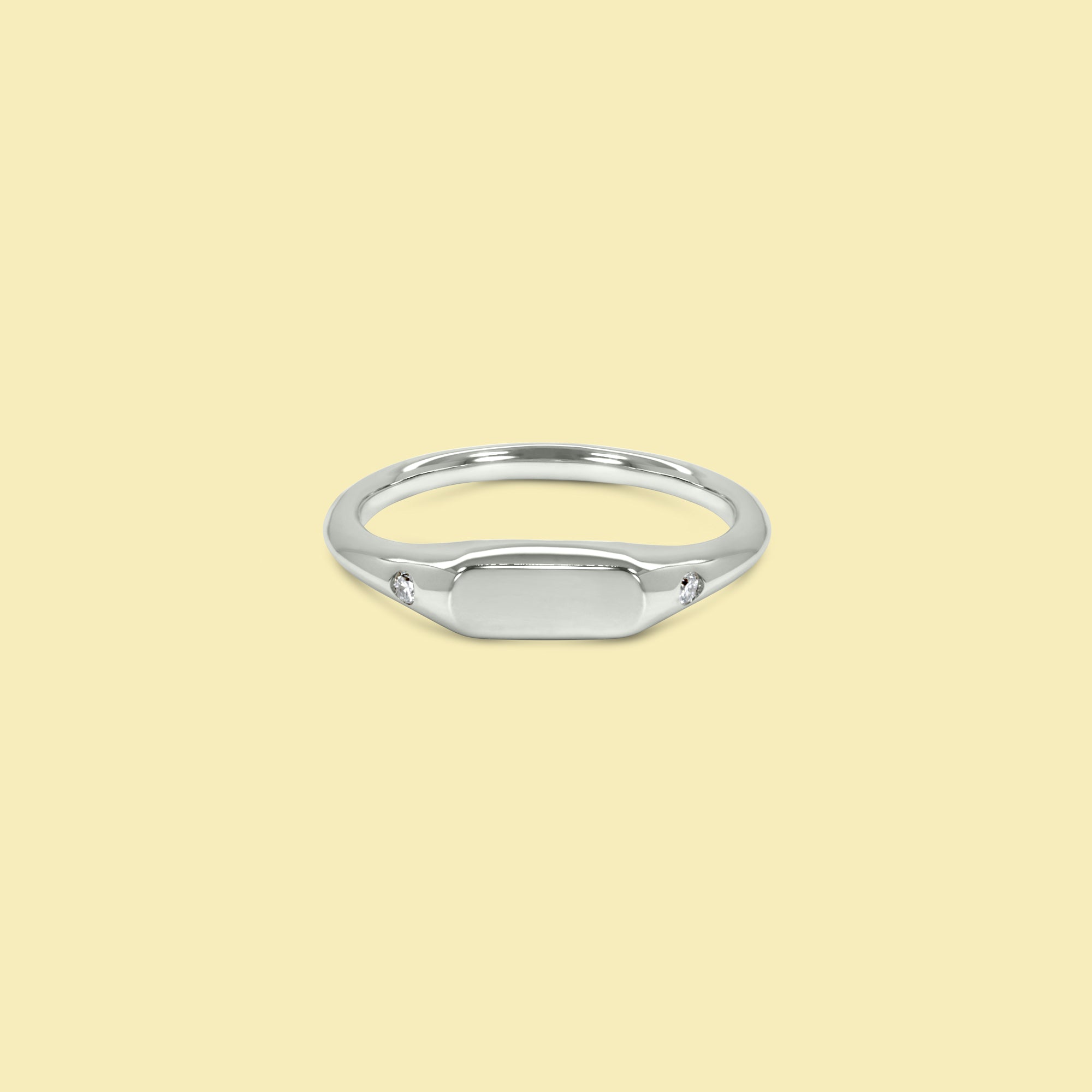 Nina Slim Signet Pinky Ring with Bezel Diamonds in Gold or Platinum by Earthena Jewelry of Beverly Hills.