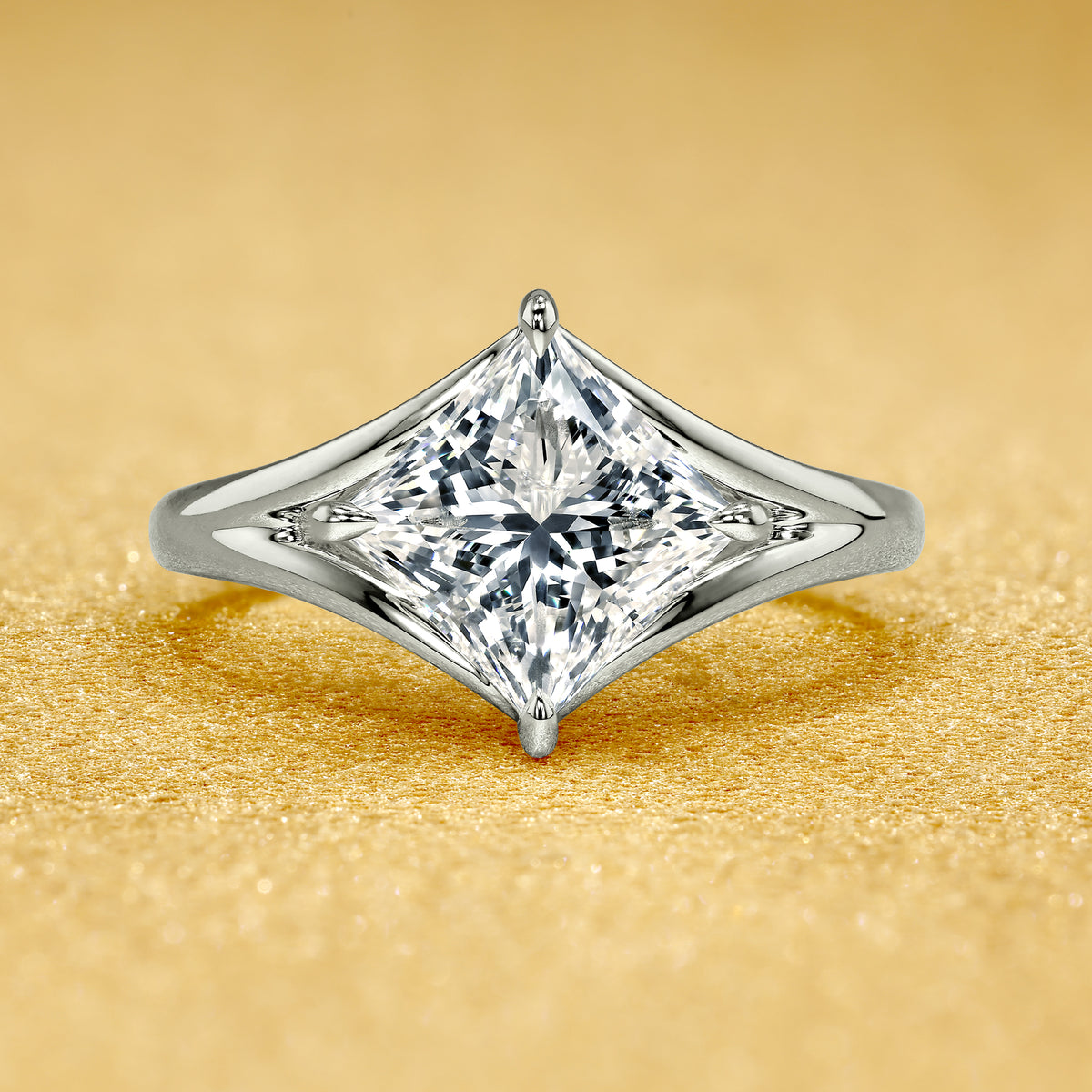 Nova 2ct Princess-Cut Lab-Grown Diamond Cathedral Engagement Ring in 14K Gold, 18K Gold, or Platinum by Earthena Jewelry of Beverly Hills.