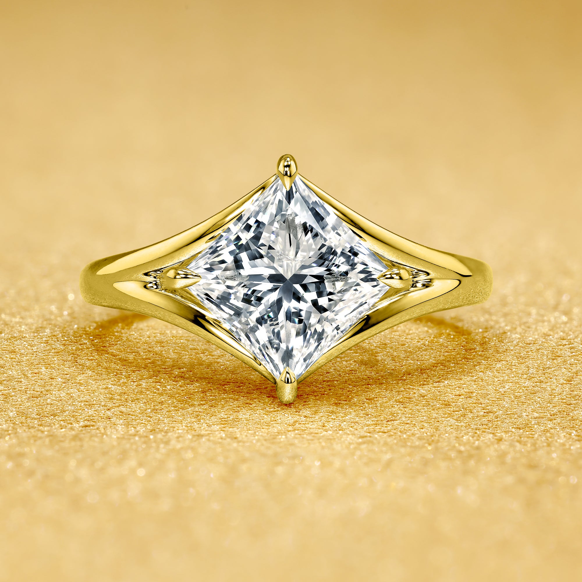 Nova 2ct Princess-Cut Lab-Grown Diamond Cathedral Engagement Ring in 14K Gold, 18K Gold, or Platinum by Earthena Jewelry of Beverly Hills.