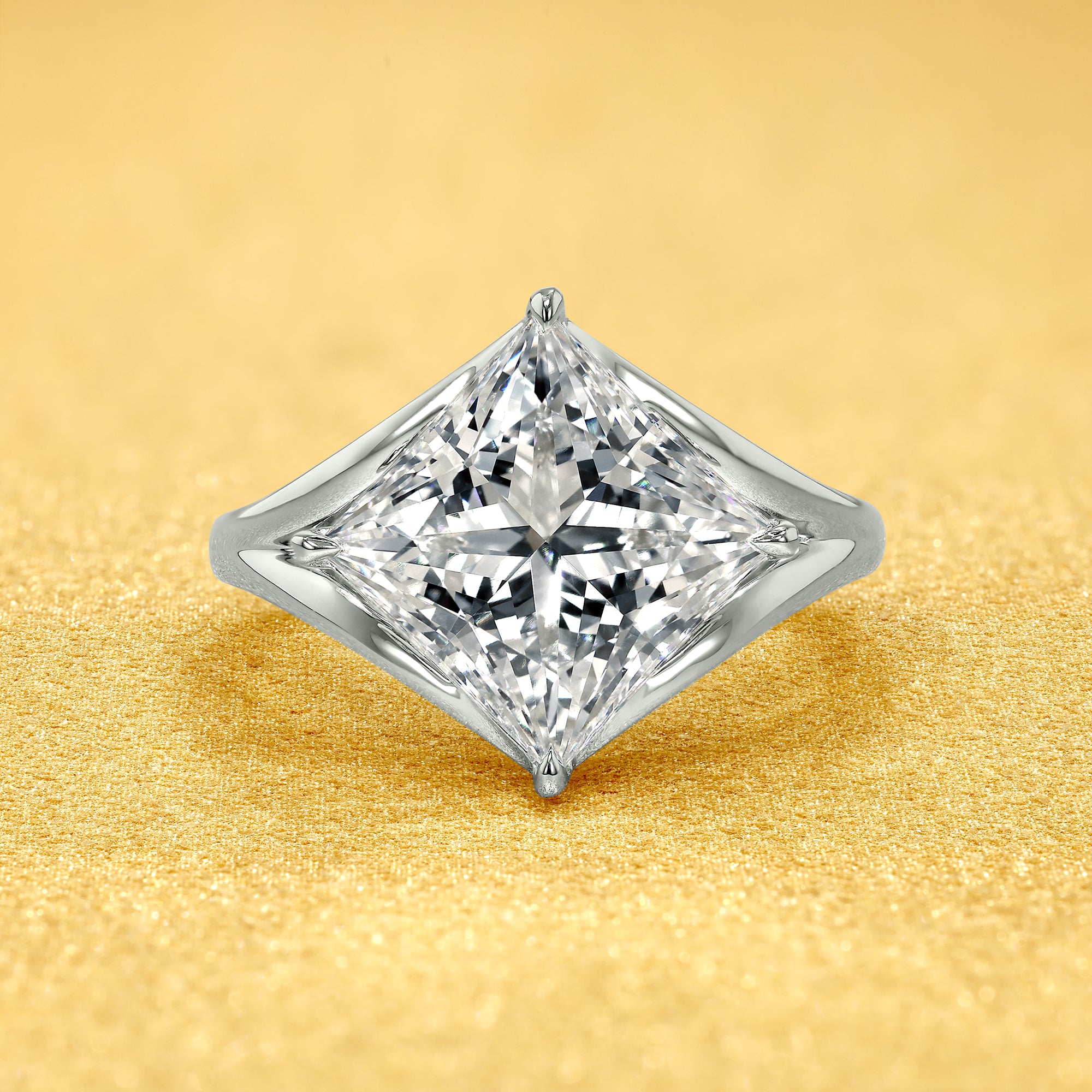The Nova, 4ct Princess Cut Diamond Cathedral Ring
