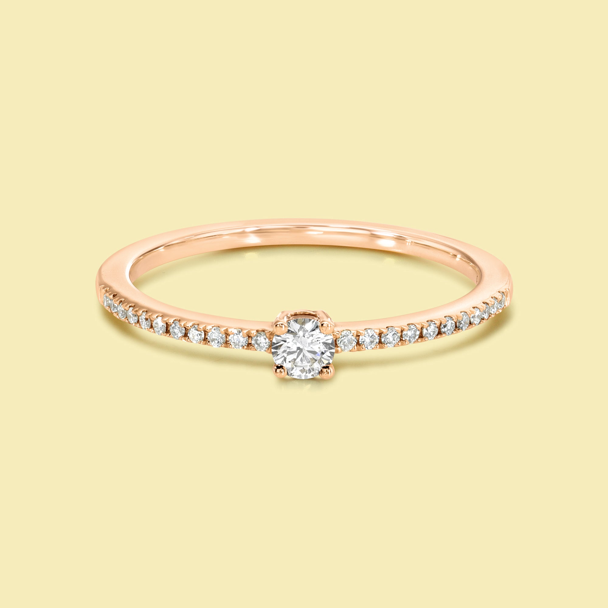 Phoebe Stackable Mini Solitaire Pave Diamond Ring Handcrafted in 14K gold, 18K gold, or Platinum handcrafted in Los Angeles by Earthena Jewelry