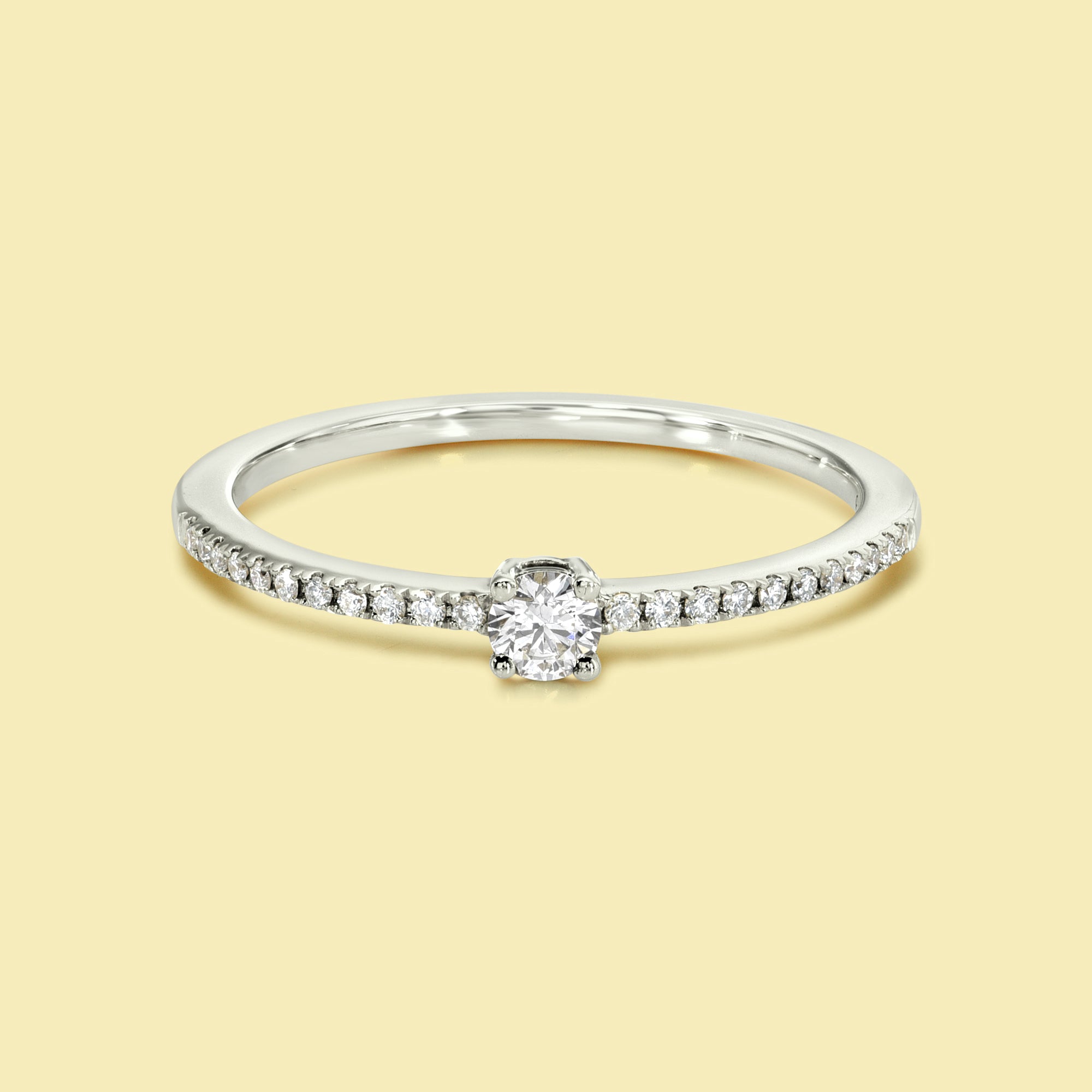 Phoebe Stackable Mini Solitaire Pave Diamond Ring Handcrafted in 14K gold, 18K gold, or Platinum handcrafted in Los Angeles by Earthena Jewelry