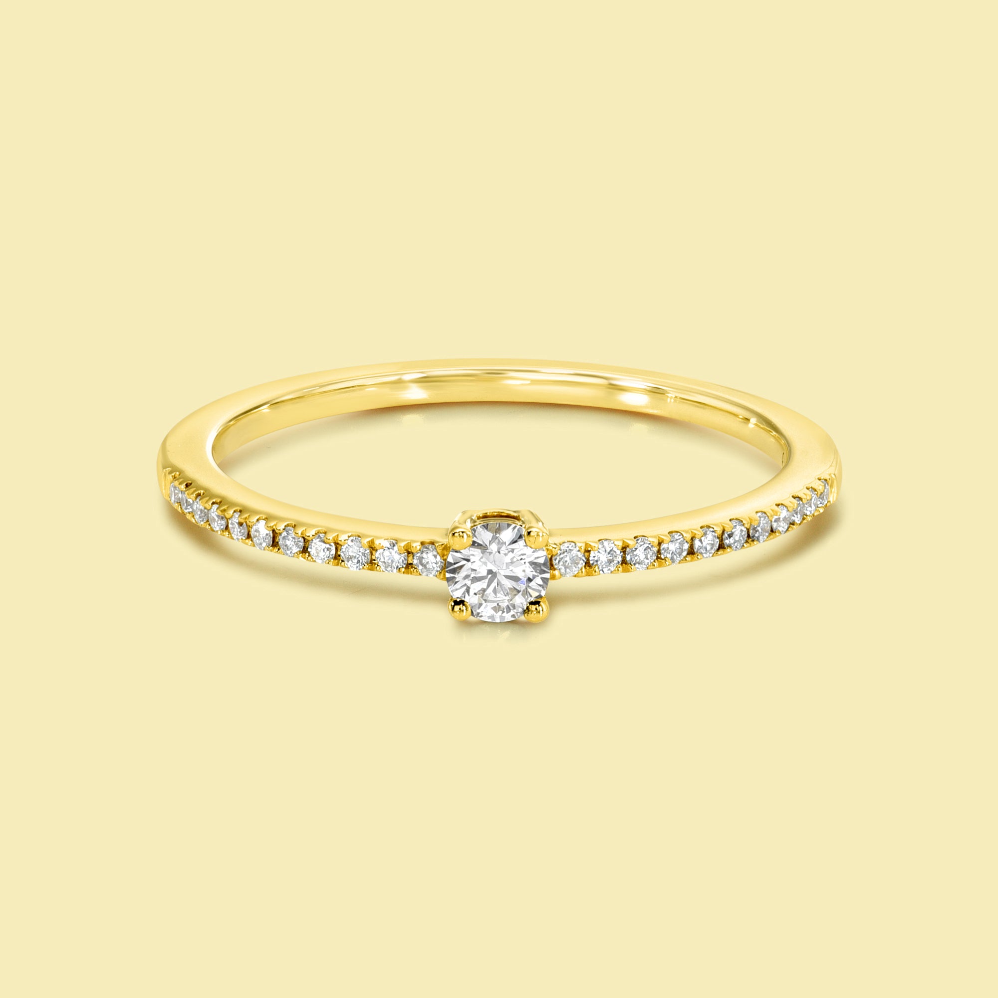 Phoebe Stackable Mini Solitaire Pave Diamond Ring Handcrafted in 14K gold, 18K gold, or Platinum handcrafted in Los Angeles by Earthena Jewelry