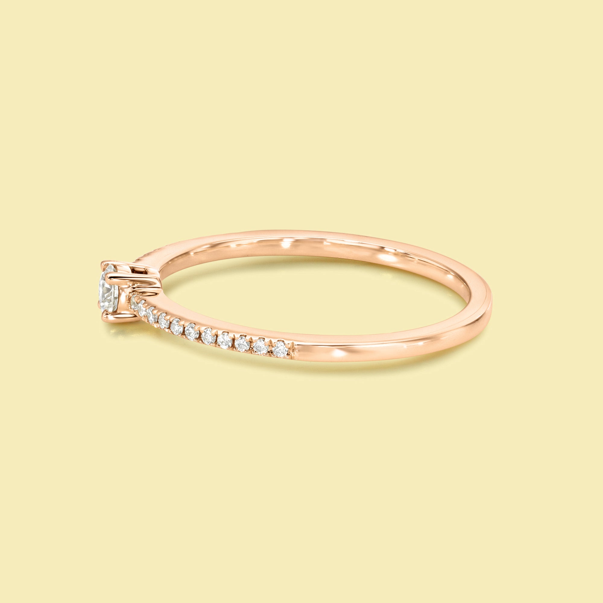 Phoebe Stackable Mini Solitaire Pave Diamond Ring Handcrafted in 14K gold, 18K gold, or Platinum handcrafted in Los Angeles by Earthena Jewelry