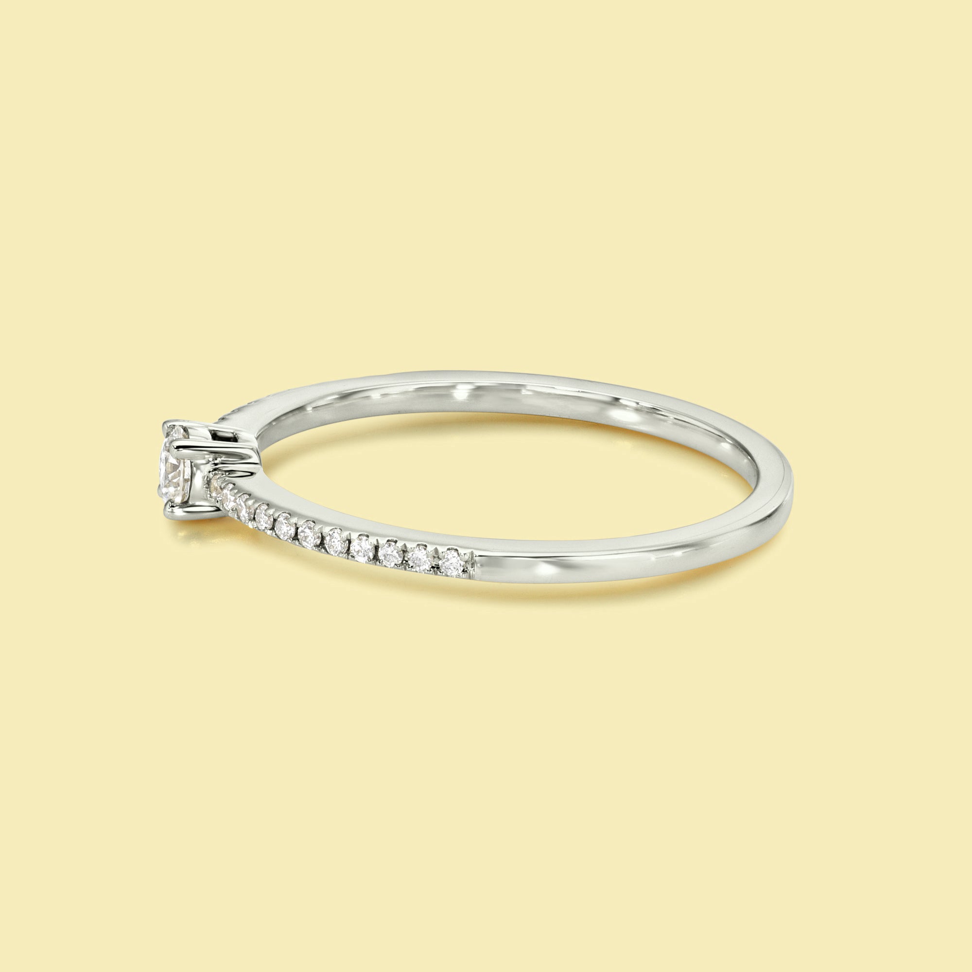 Phoebe Stackable Mini Solitaire Pave Diamond Ring Handcrafted in 14K gold, 18K gold, or Platinum handcrafted in Los Angeles by Earthena Jewelry