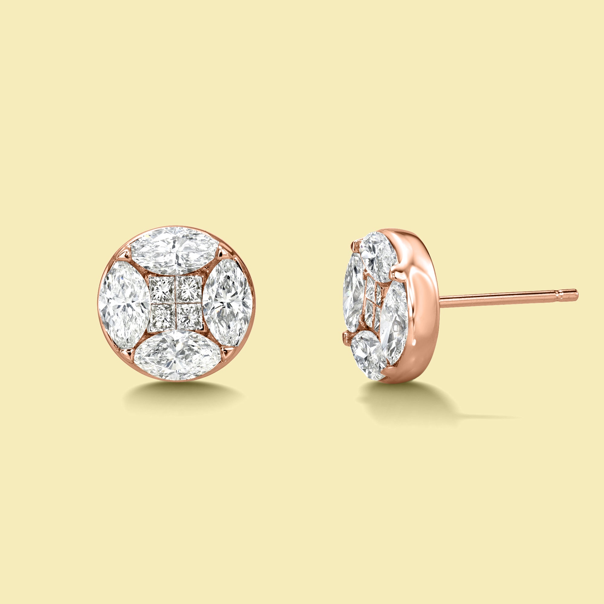 The Rachel, Round Illusion Diamond Stud Earring by Earthena Jewelry in Los Angeles