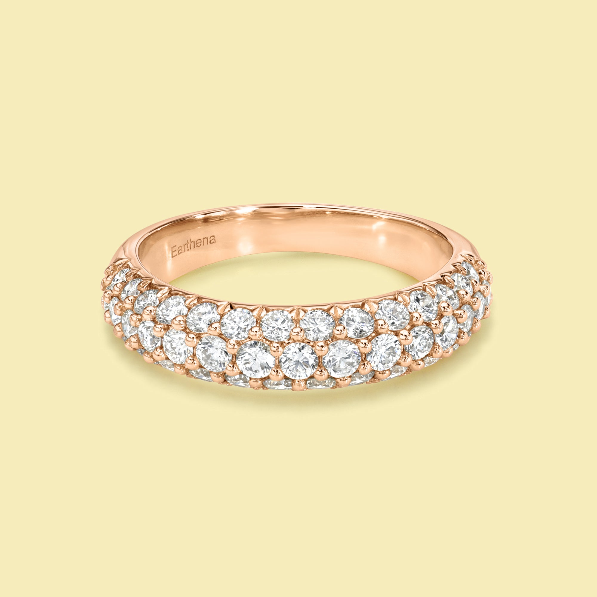 Remi Triple Micro-pave Stackable Dome Diamond Ring Handcrafted in 14K gold, 18K gold, or Platinum handcrafted in Los Angeles by Earthena Jewelry