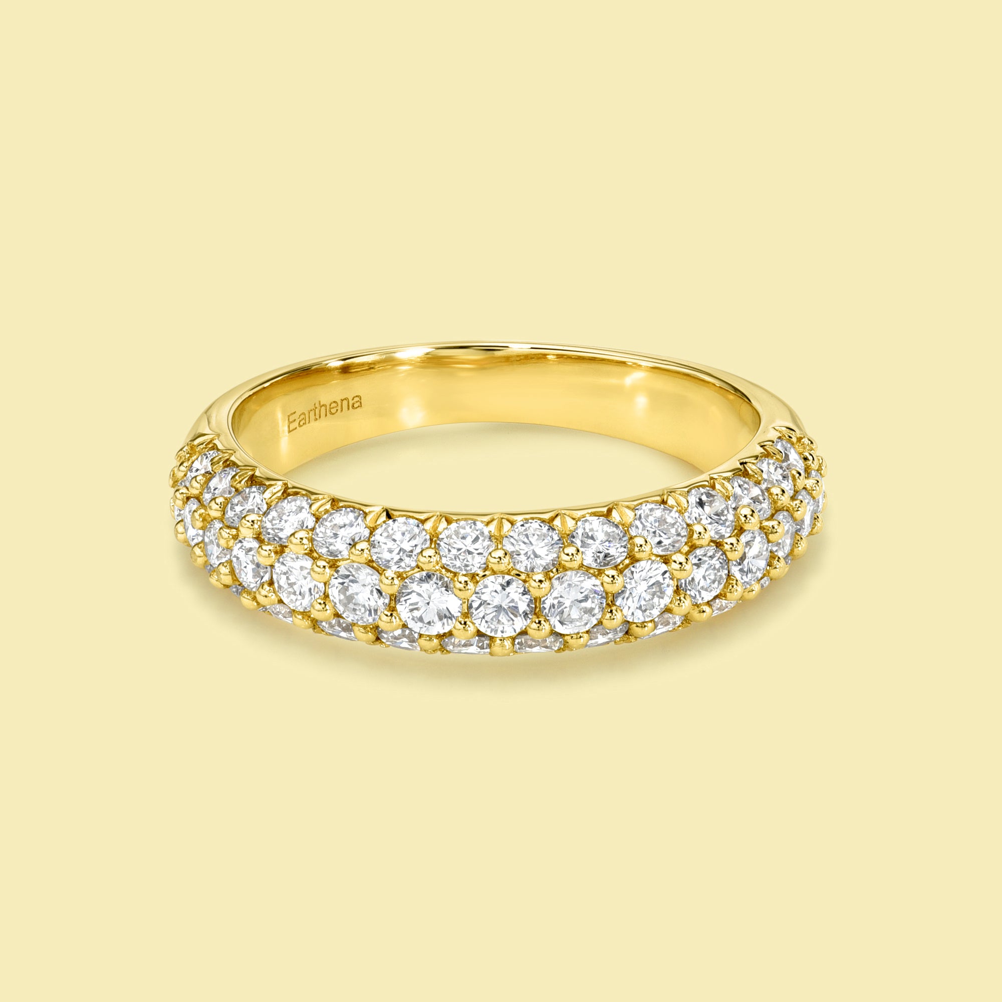 Remi Triple Micro-pave Stackable Dome Diamond Ring Handcrafted in 14K gold, 18K gold, or Platinum handcrafted in Los Angeles by Earthena Jewelry