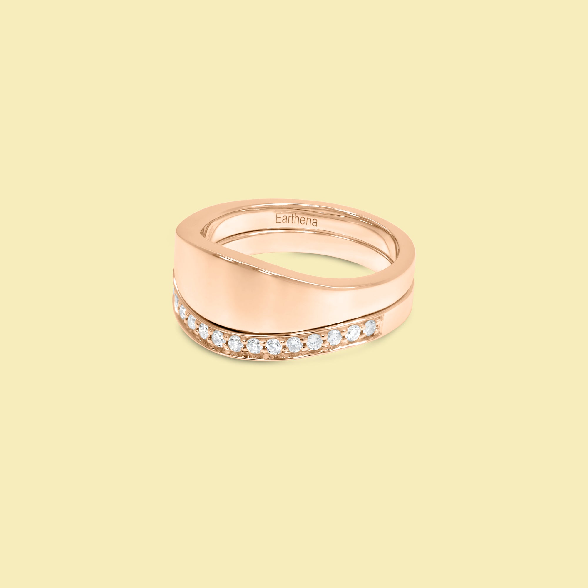 The Renee Stack Signet and Diamond Curved Band Pinky Ring Set by Earthena Jewelry of Beverly Hills.