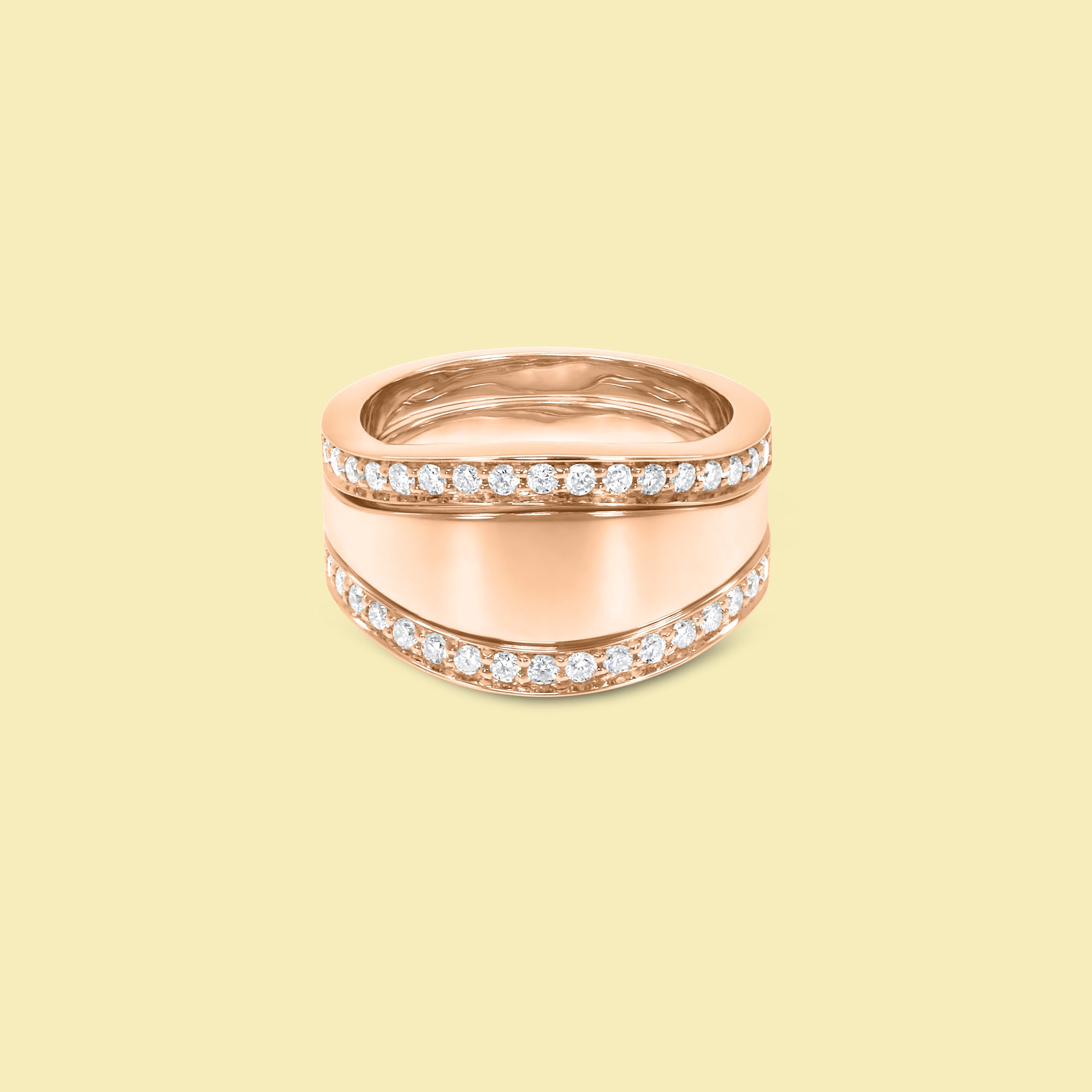 The Renee, Signet Double Curved Diamond Pinky Ring Stack by Earthena Jewelry of Beverly Hills.