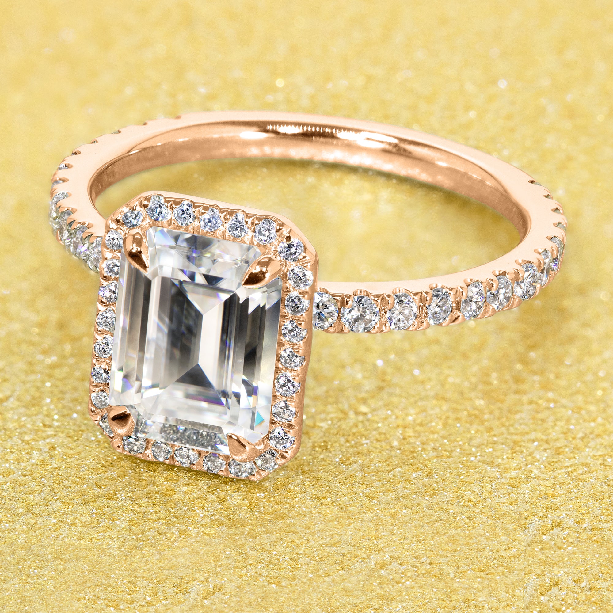 Classic Selina 1.75ct Emerald-cut Diamond Wrap Halo Engagement ring in 14K gold, 18K gold, or Platinum handcrafted in Los Angeles by Earthena Jewelry