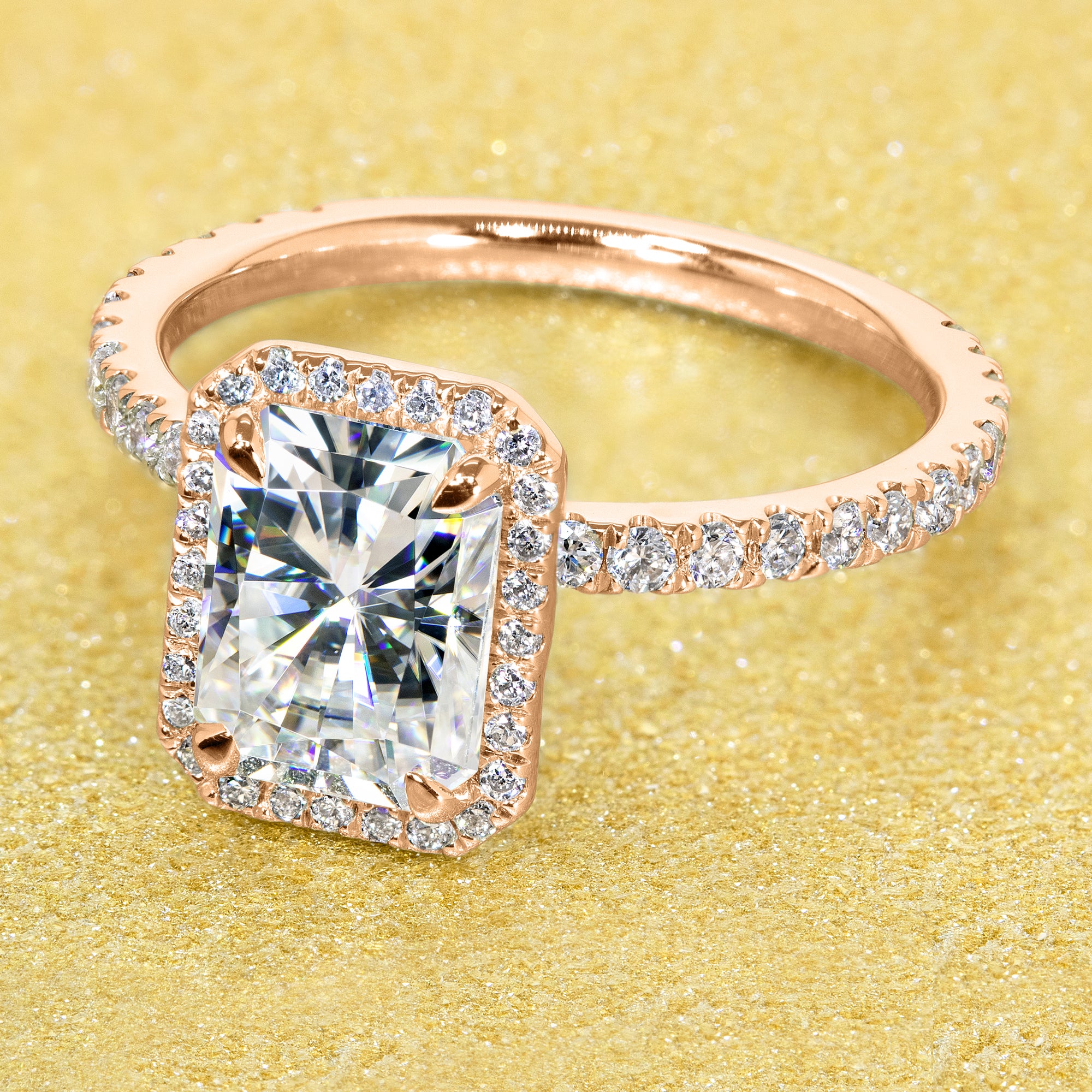 Classic Selina 1.8ct Radiant-cut Diamond Wrap Halo Engagement ring in 14K gold, 18K gold, or Platinum handcrafted in Los Angeles by Earthena Jewelry