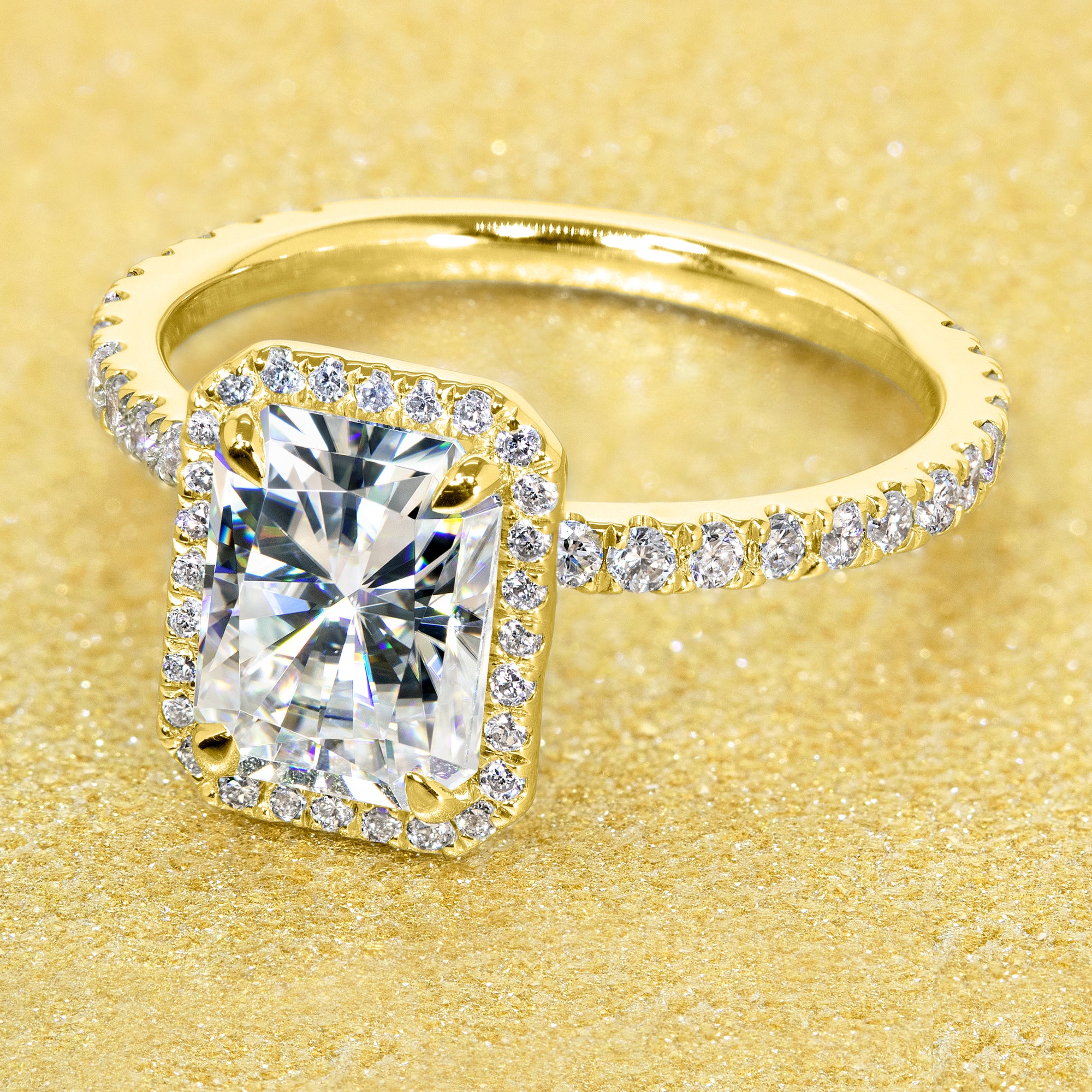 Classic Selina 1.8ct Radiant-cut Diamond Wrap Halo Engagement ring in 14K gold, 18K gold, or Platinum handcrafted in Los Angeles by Earthena Jewelry