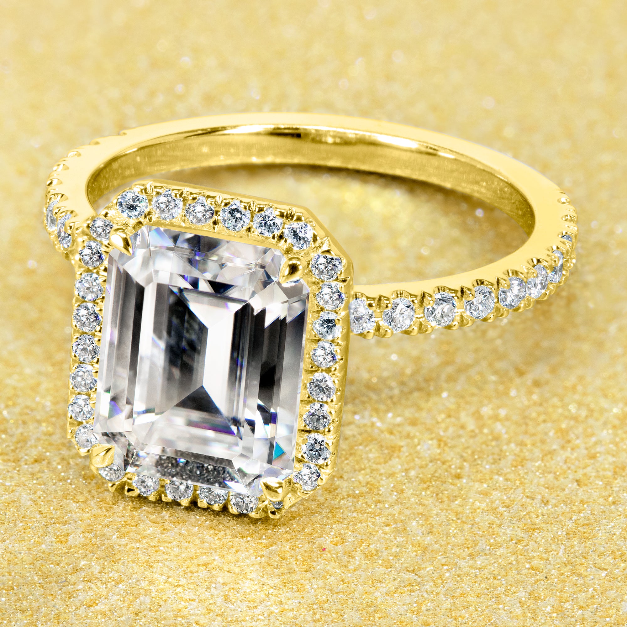 The Selina, 2.5ct Emerald-cut Moissanite Halo Ring