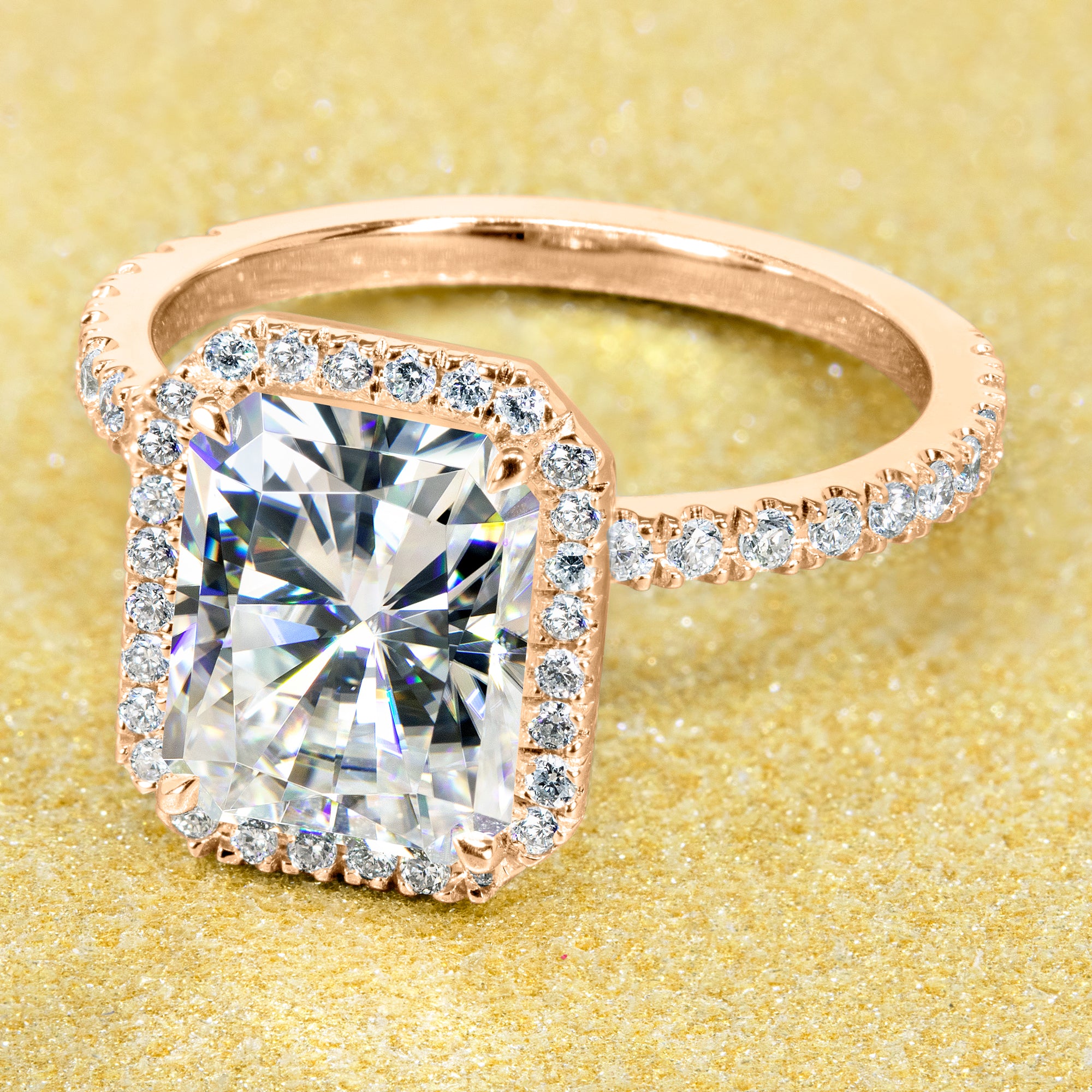 Classic Selina 2.7ct Radiant-cut Diamond Halo Engagement ring in 14K gold, 18K gold, or Platinum handcrafted in Los Angeles by Earthena Jewelry