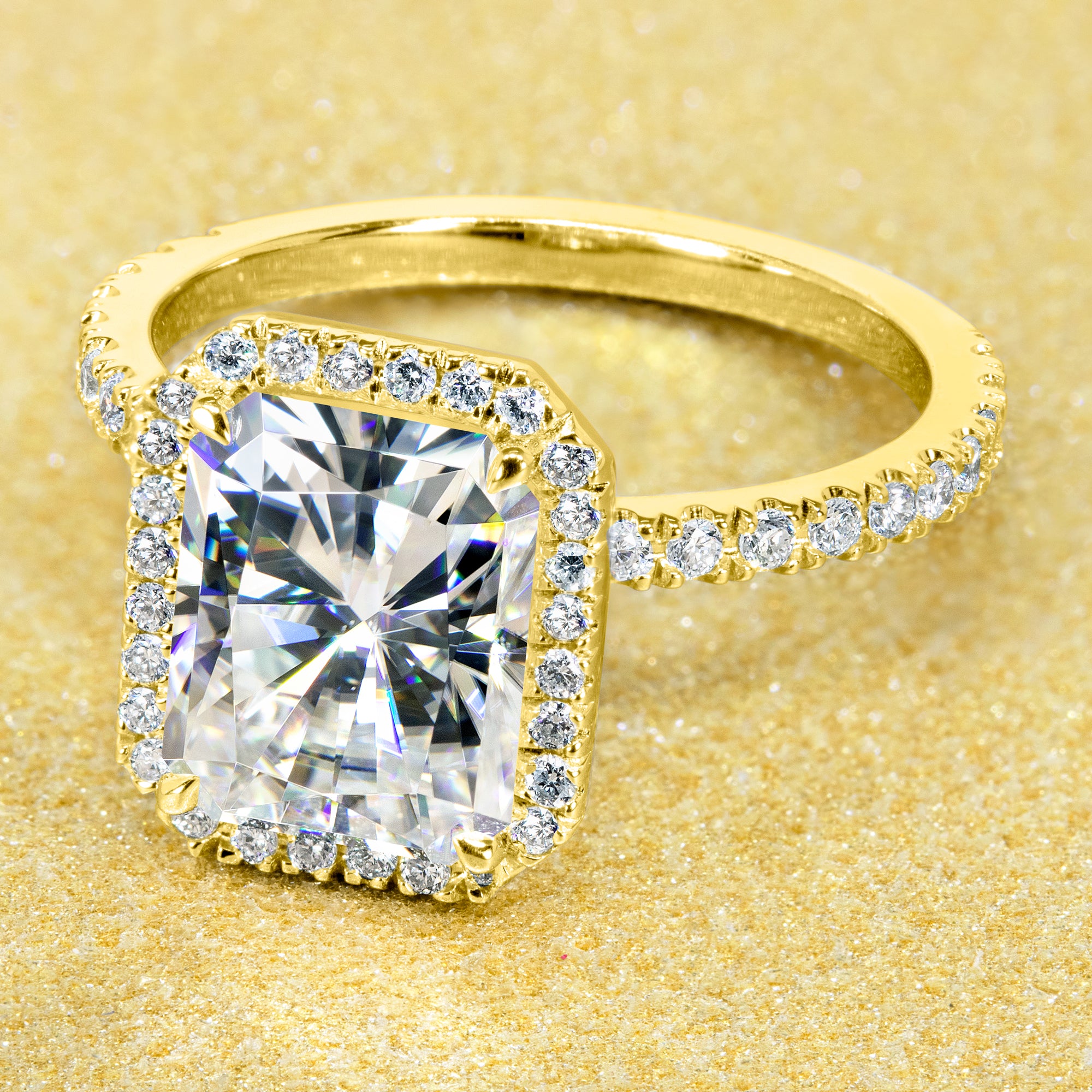 Classic Selina 2.7ct Radiant-cut Diamond Halo Engagement ring in 14K gold, 18K gold, or Platinum handcrafted in Los Angeles by Earthena Jewelry