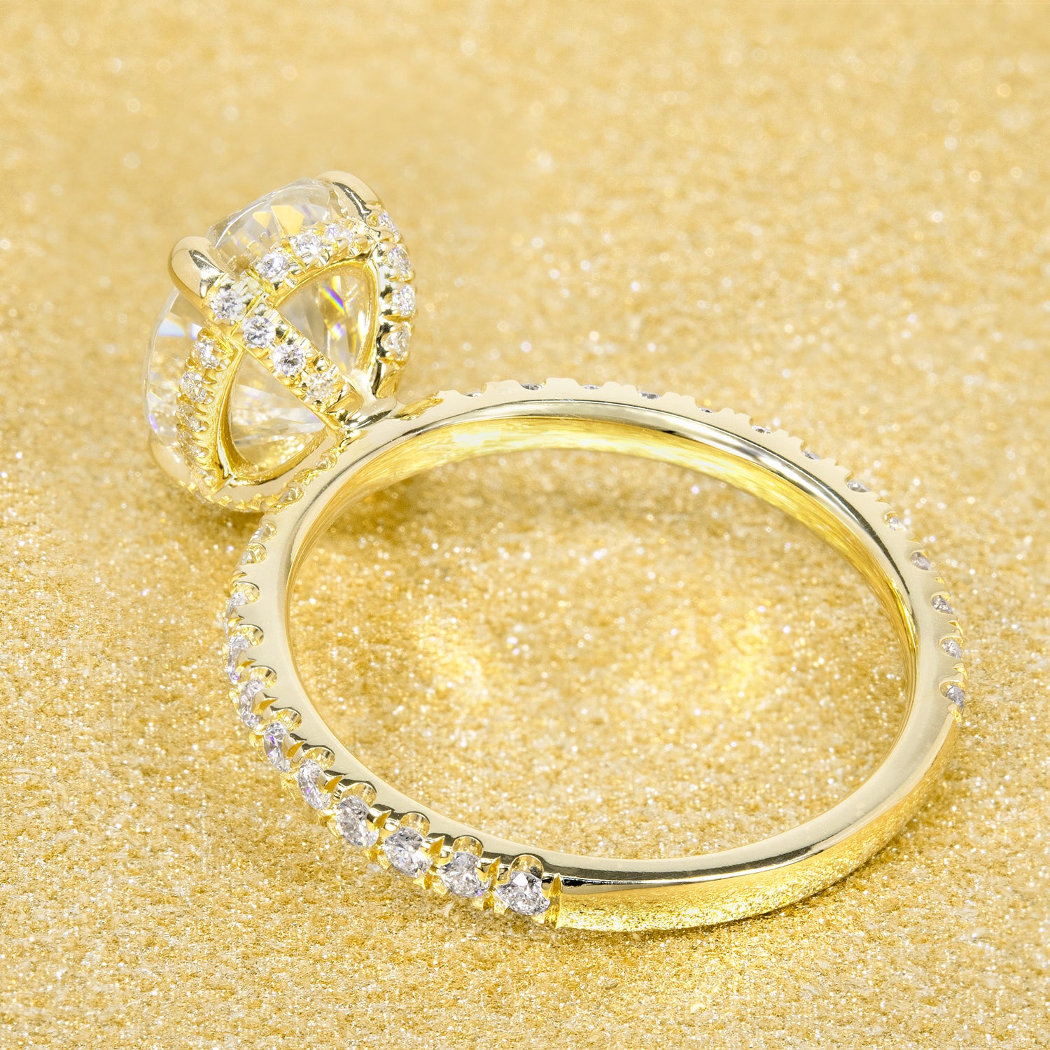 Classic Selina 3ct Oval-Cut Lab-Grown Diamond Hidden Wrap Halo Engagement Ring in 14K Gold, 18K Gold, or Platinum by Earthena Jewelry of Beverly Hills