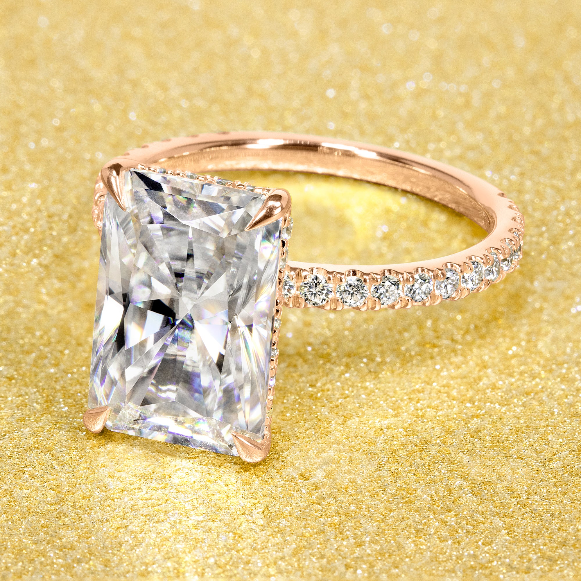 Selina Radiant cut Hidden Halo Diamond Engagement Ring in 14K Rose Gold