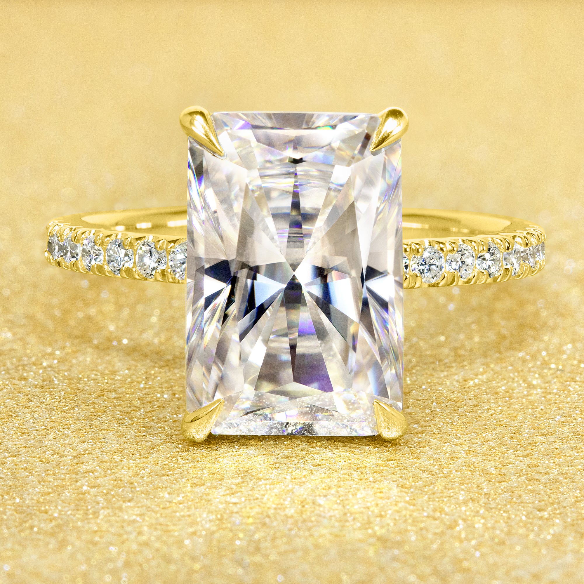Classic Selina 4.5ct Elongated Radiant-Cut Lab-Grown Diamond Hidden Halo Engagement Ring in 14K Gold, 18K Gold, or Platinum by Earthena Jewelry of Beverly Hills
