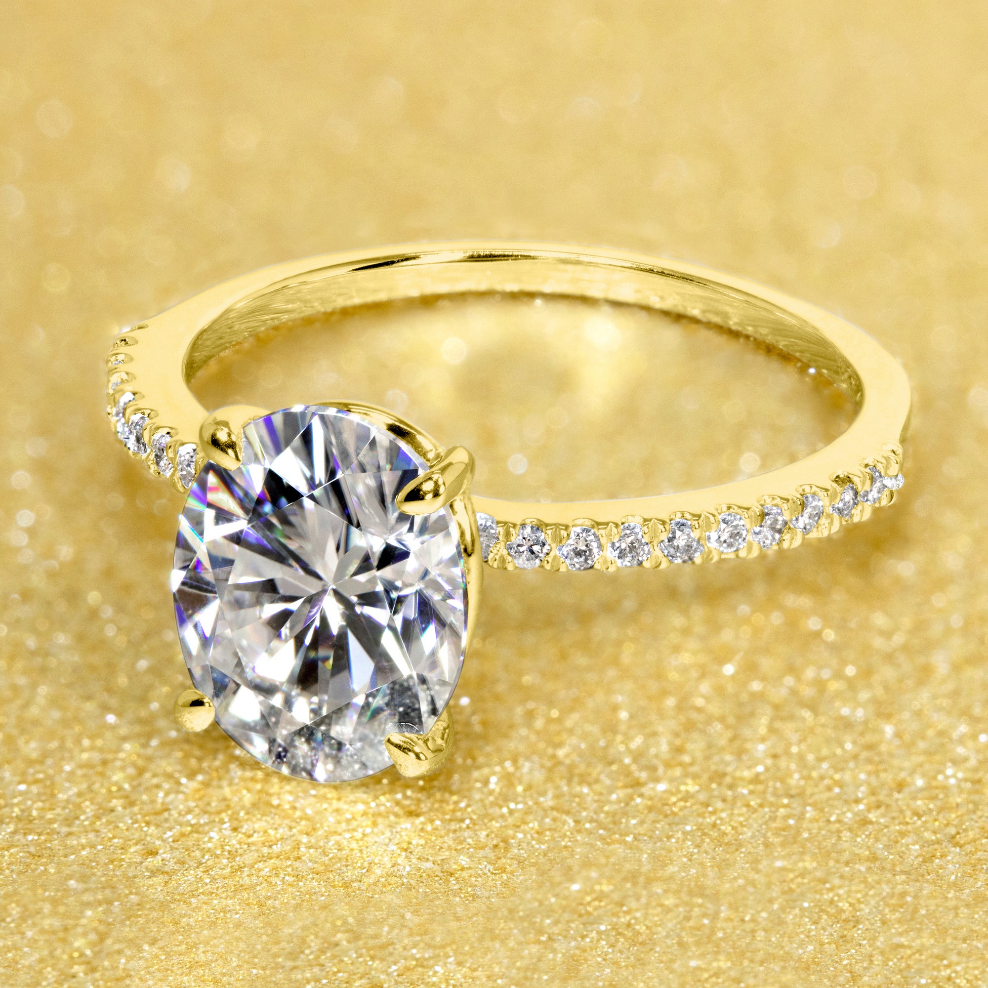 14K Gold Classic 2ct Oval-cut Minimalistic Slim Basket Moissanite and Diamond Engagement Ring | Earthena Jewelry