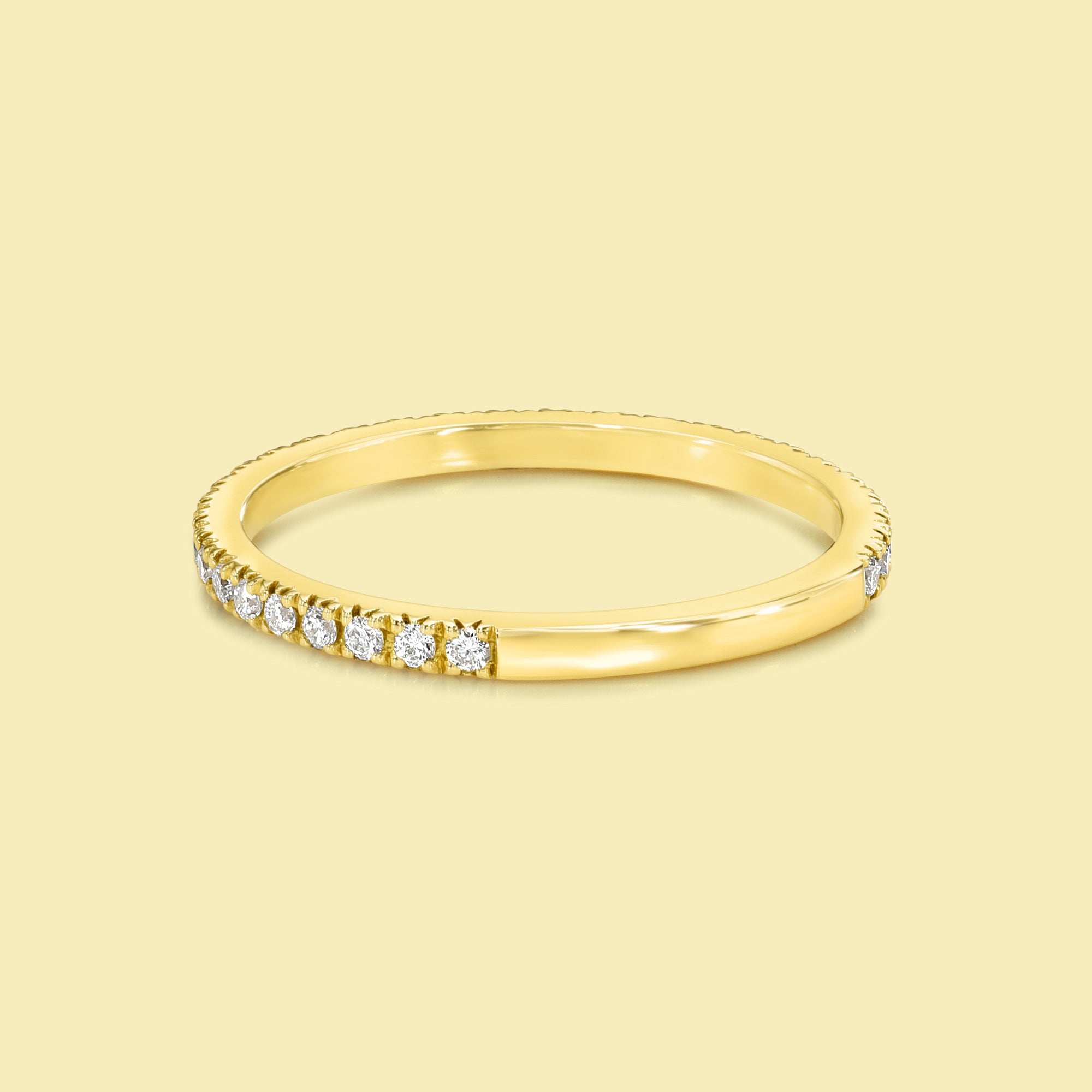 Minimalistic and Classic Stella French Pave Round Brilliant-cut Diamond Matching Band Handcrafted in 14K gold, 18K gold, or Platinum handcrafted in Los Angeles by Earthena Jewelry