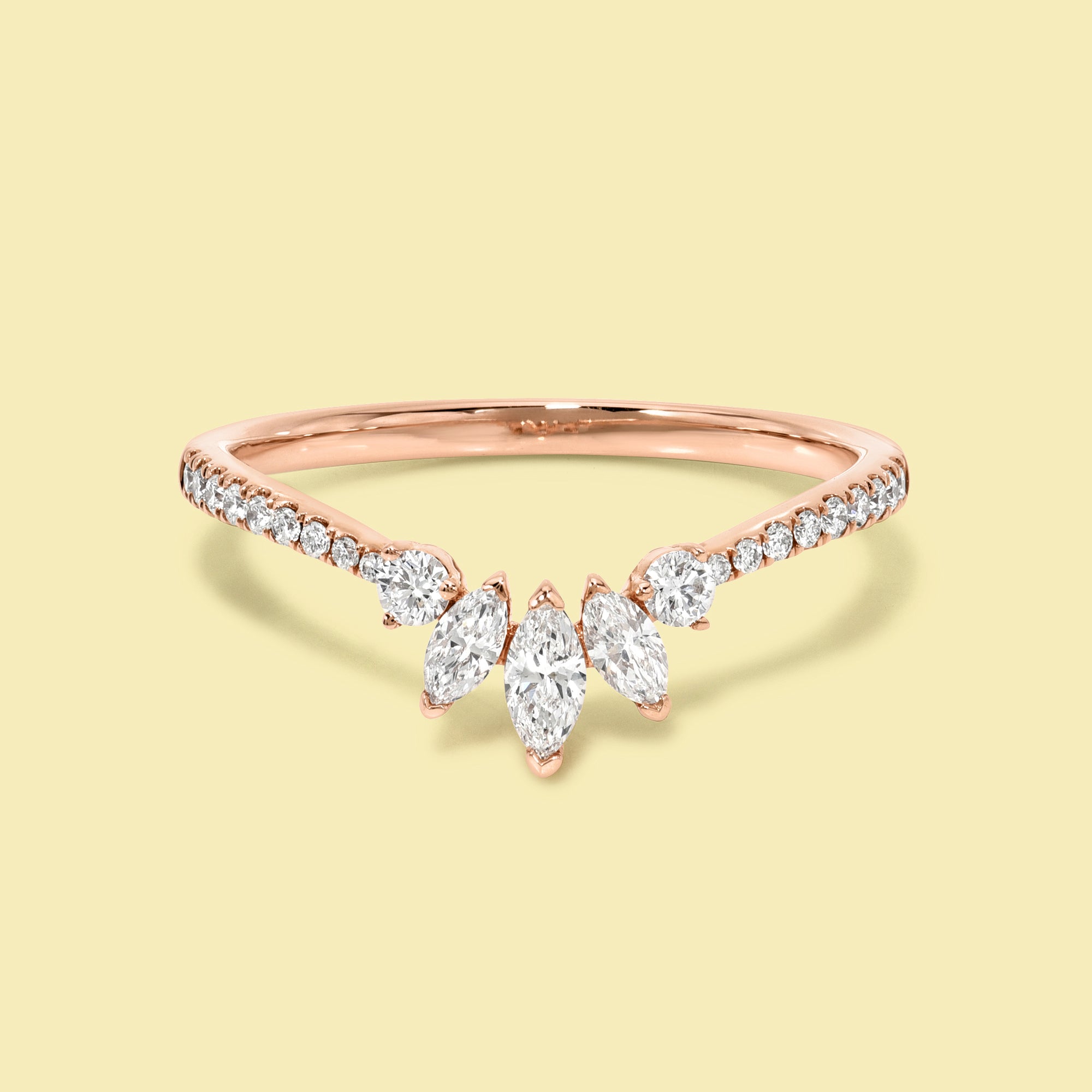 The Victoria, V-shaped Curved Diamond Band is handcrafted in 14K gold, 18K gold, or Platinum by Earthena Jewelry in Los Angeles