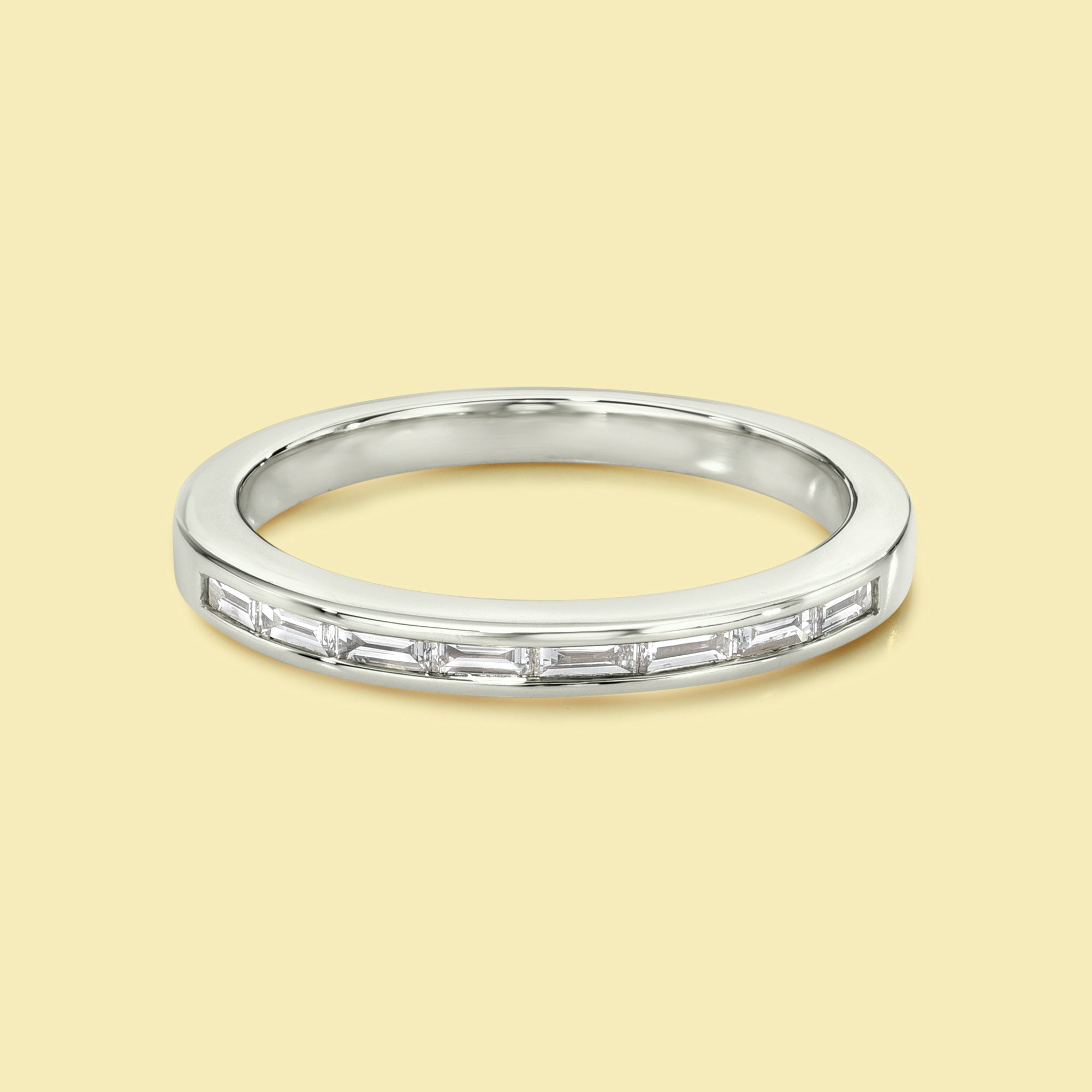 Zoe East-West Stackable Baguette Channel-set Diamond Ring Handcrafted in 14K gold, 18K gold, or Platinum handcrafted in Los Angeles by Earthena Jewelry