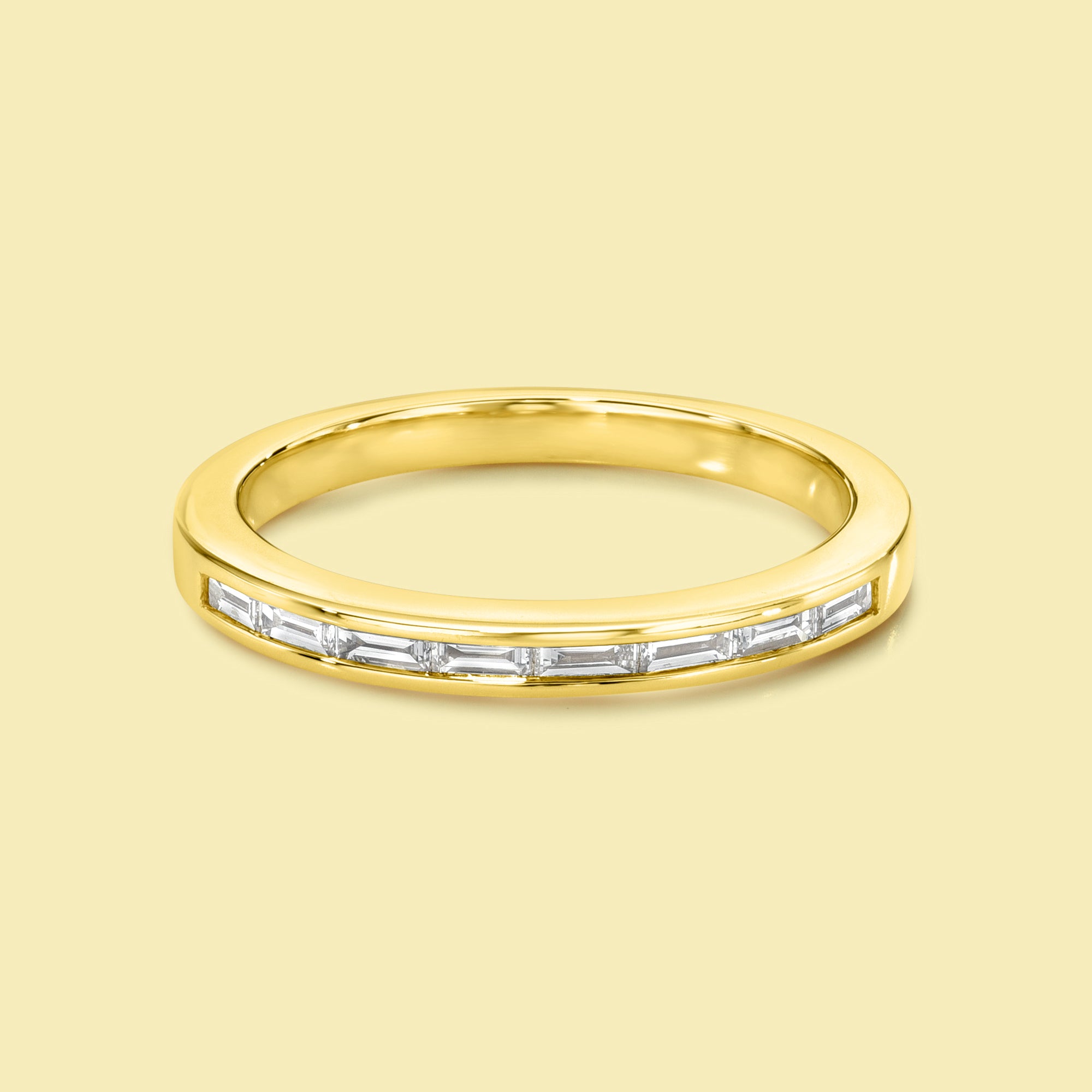 Zoe East-West Stackable Baguette Channel-set Diamond Ring Handcrafted in 14K gold, 18K gold, or Platinum handcrafted in Los Angeles by Earthena Jewelry