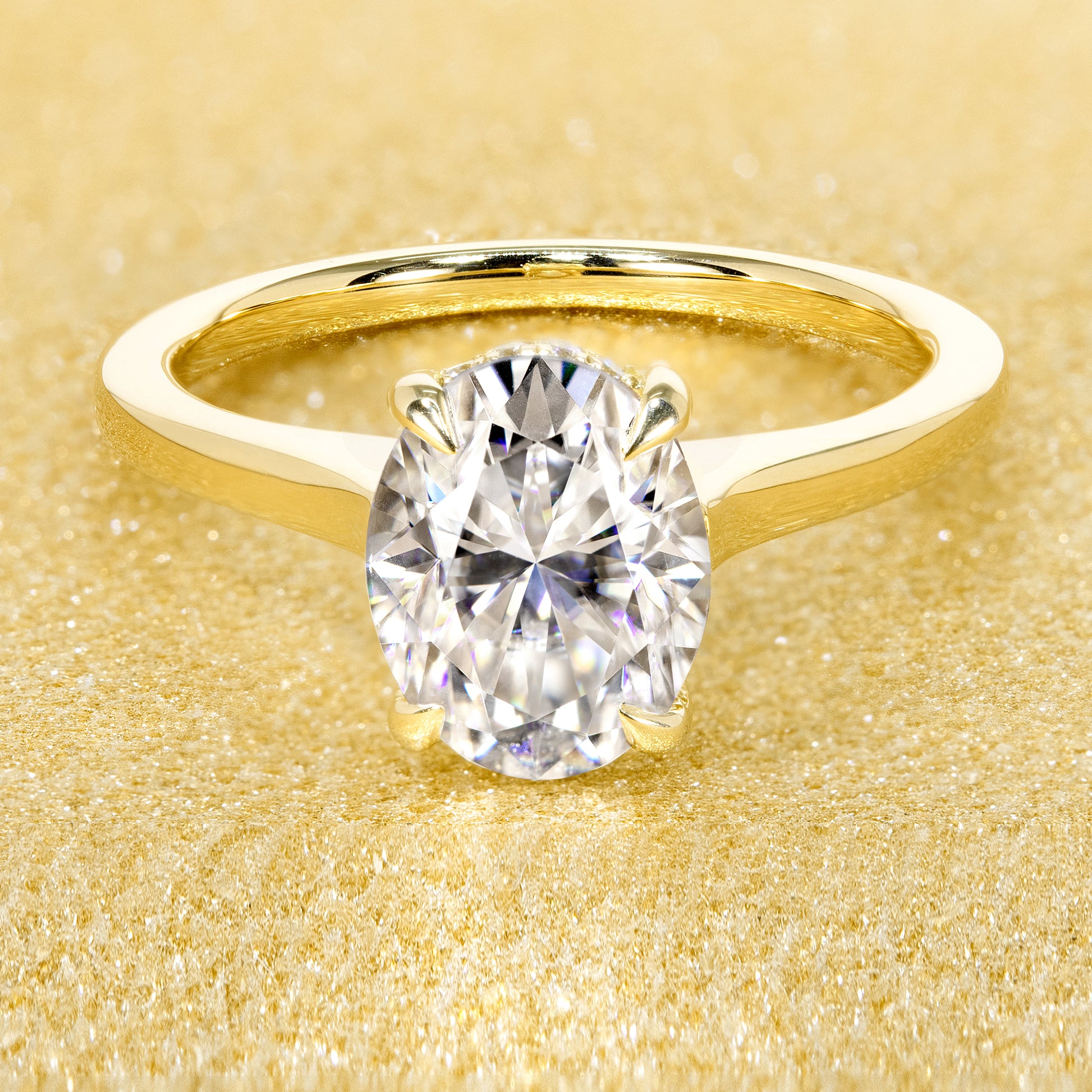 14K Gold Classic 2ct Oval-cut Hidden Halo Moissanite and Diamond Engagement Ring | Earthena Jewelry
