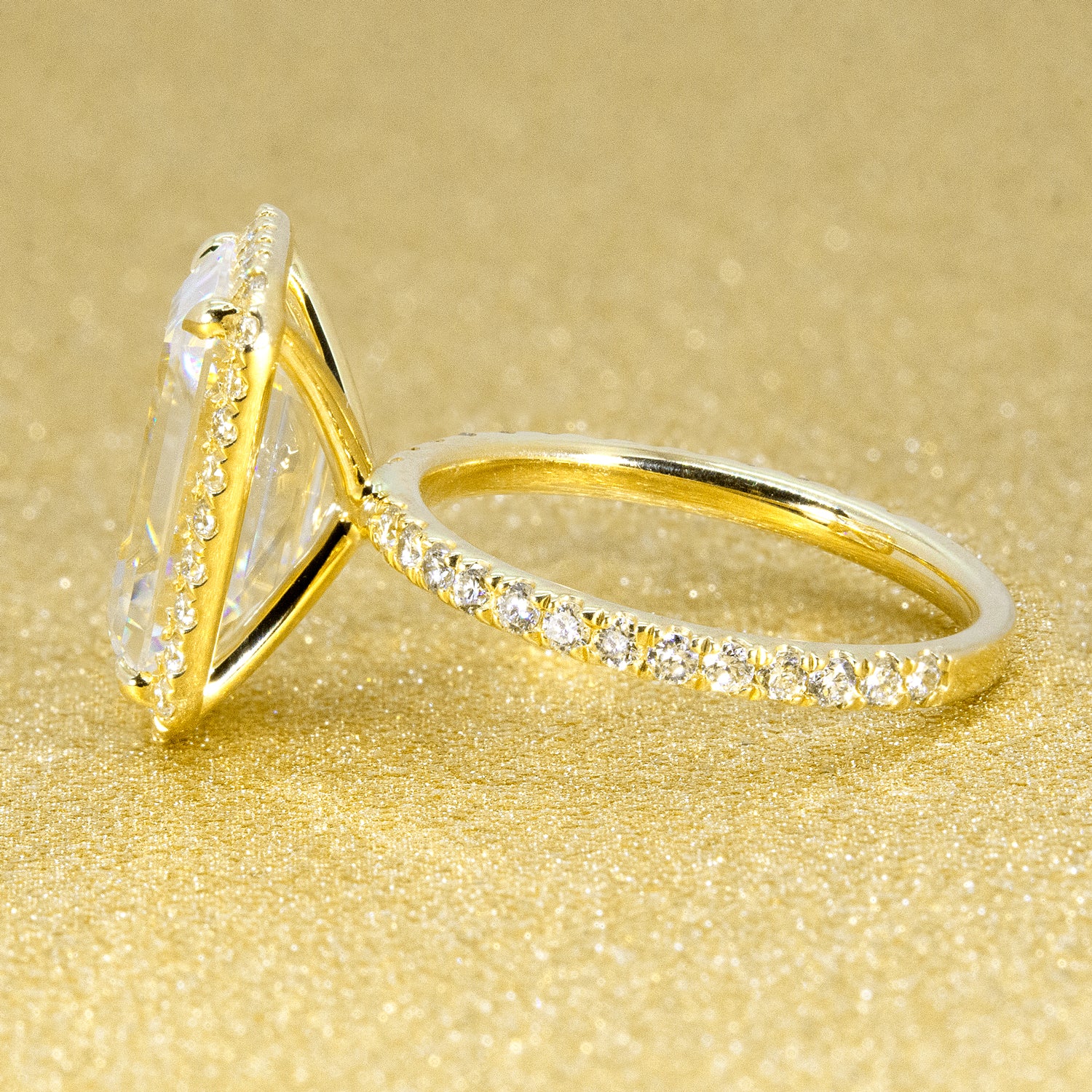 14K Gold Selina 4.5ct Radiant Cut Halo Pave Ring | Earthena Jewelry