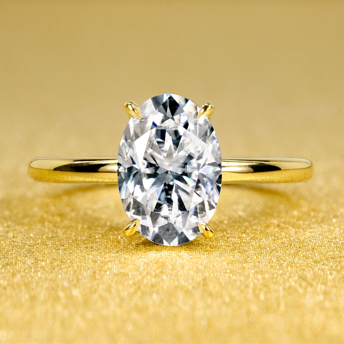 2ct Elongated Oval-cut Moissanite and lab-grown diamond Hidden Halo Solitaire Engagement Ring in 14K or 18K Gold by Earthena Jewelry
