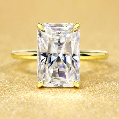14K Gold Classic 4.5ct Elongated Radiant-cut Hidden Halo Moissanite and Diamond Engagement Ring | Earthena Jewelry