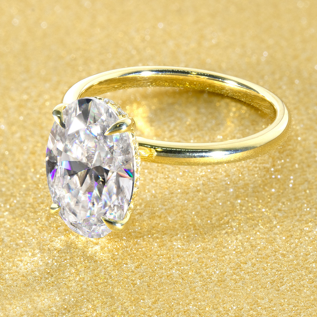 Classic 4ct Elongated Oval-cut Hidden Halo Ring | Earthena Jewelry