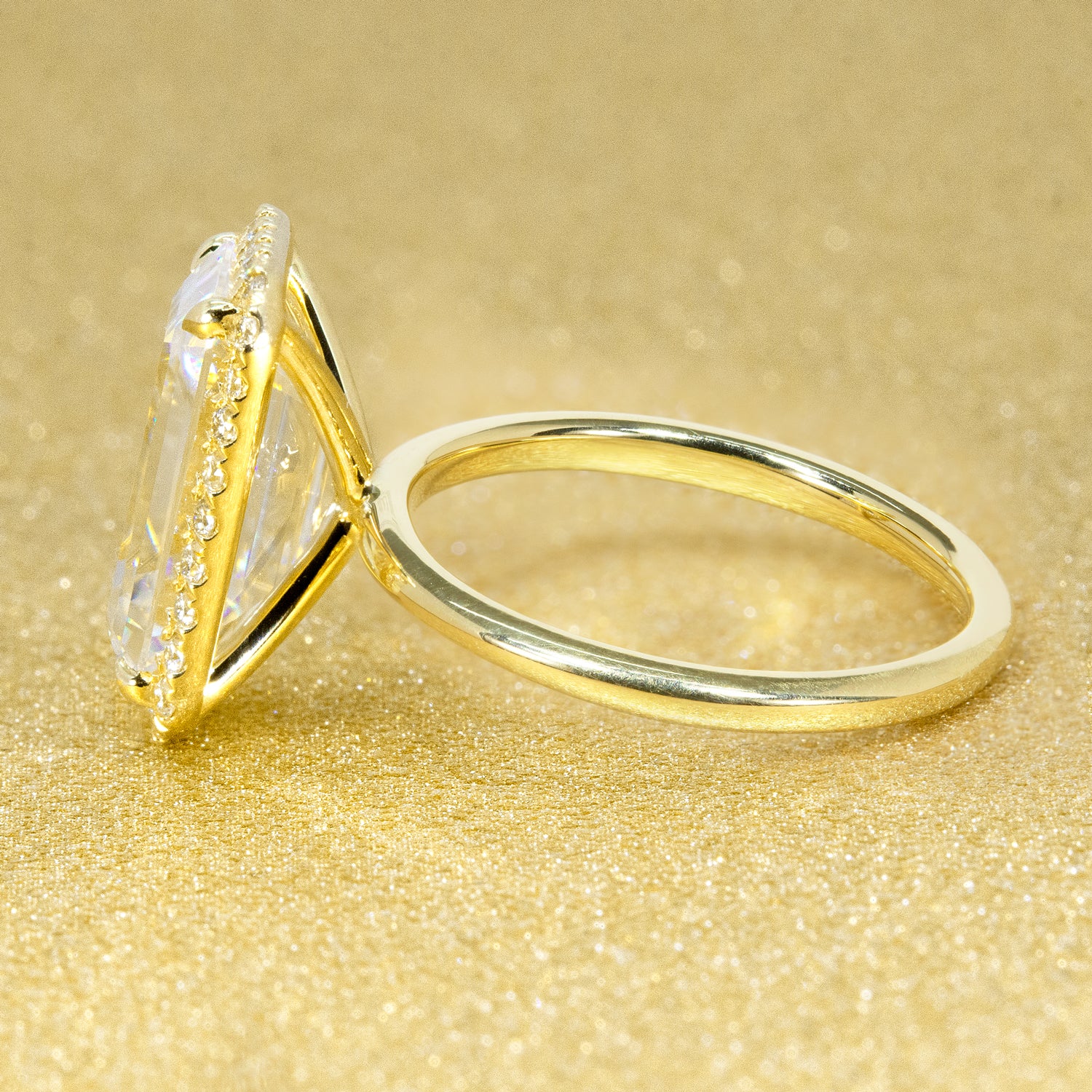 The Adara, 5.5ct Elongated Emerald-cut Halo Ring | Earthena Jewelry