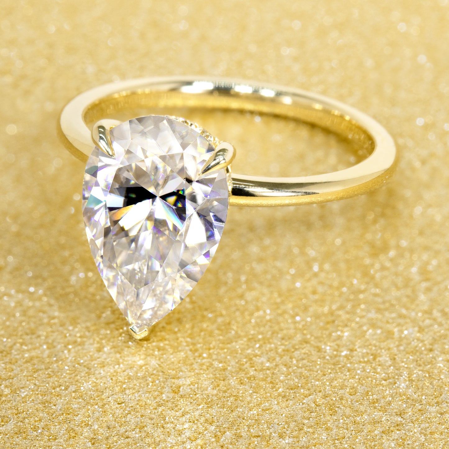 14K Gold Classic 3.5ct Elongated Pear-shaped Hidden Halo Moissanite and Diamond Engagement Ring | Earthena Jewelry