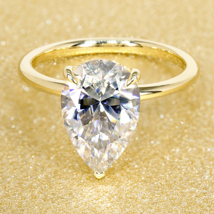 14K Gold Classic 3.5ct Elongated Pear-shaped Hidden Halo Moissanite and Diamond Engagement Ring | Earthena Jewelry