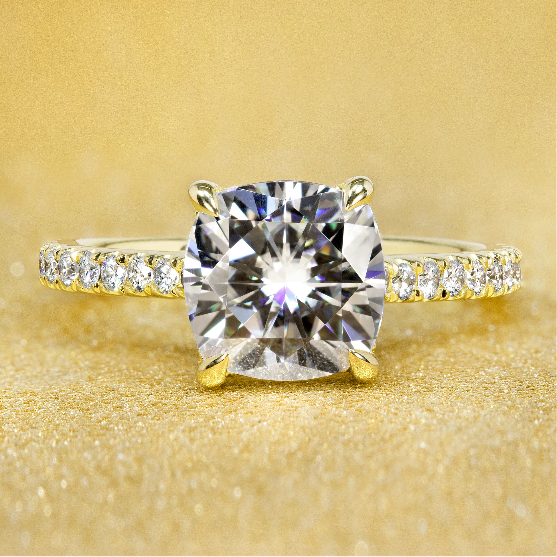 Bella 2ct Cushion Hidden Halo Cathedral Engagement Ring | Earthena Jewelry