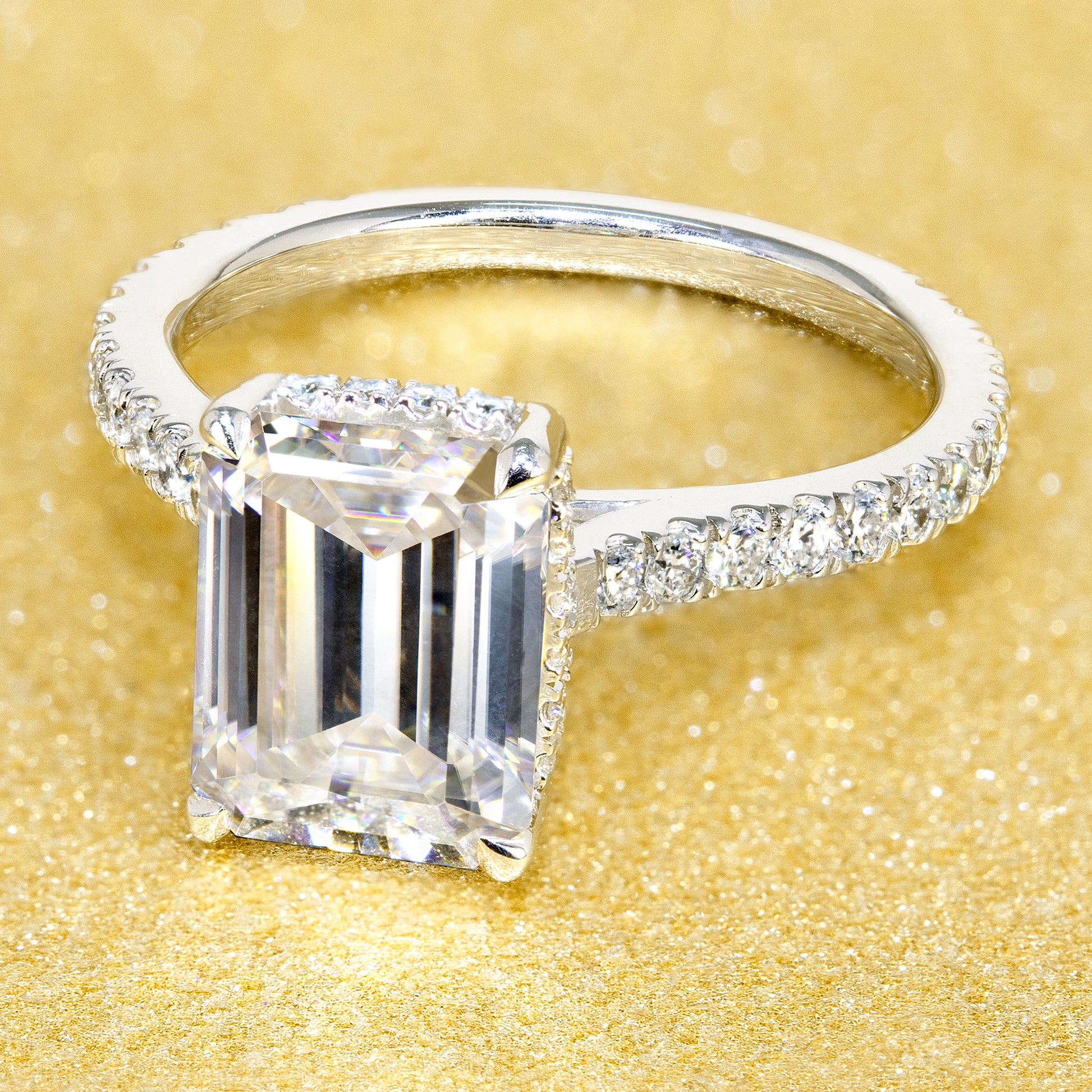 2.5ct Emerald-cut Hidden Halo Engagement Ring | Earthena Jewelry