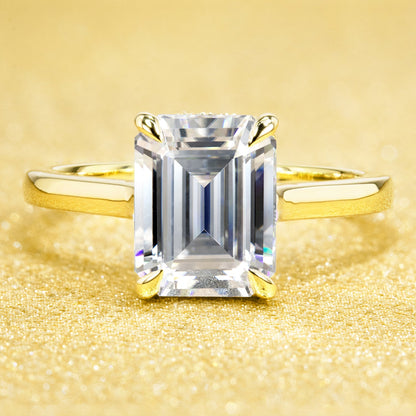 Classic 2.5ct Emerald-cut Moissanite Cathedral Hidden Halo Moissanite and Diamond Engagement Ring | Earthena Jewelry