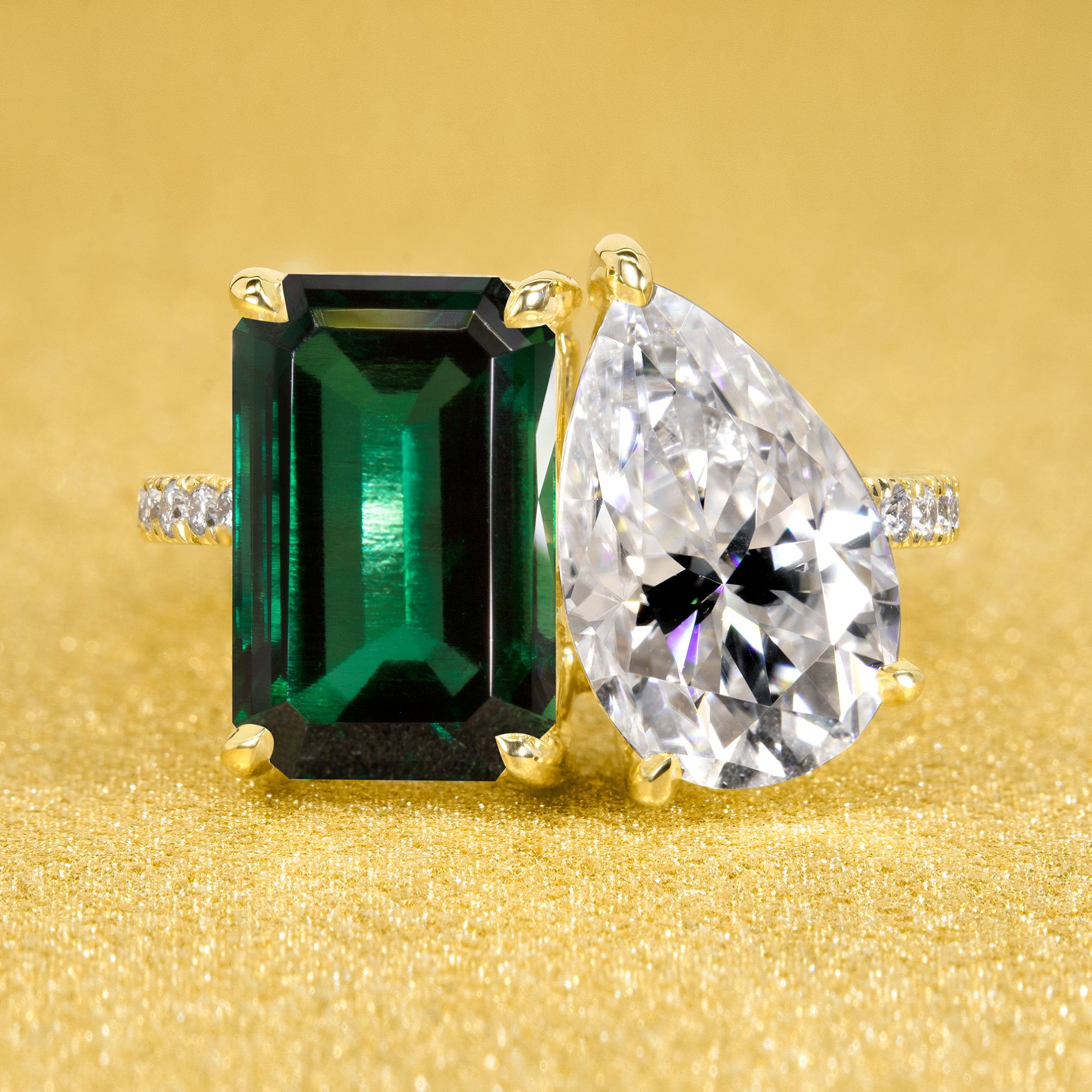 Toi Et Moi Green Emerald And Pear Engagement Ring Earthena Jewelry toi-et-moi-green-emerald-and-pear-engagement-ring-earthena-jewelry