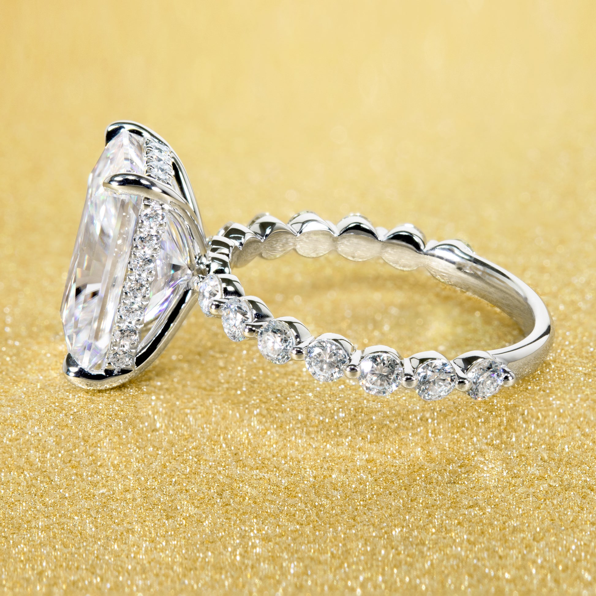 5.5ct Emerald-cut Hidden Halo Floating Engagement Ring | Earthena Jewelry