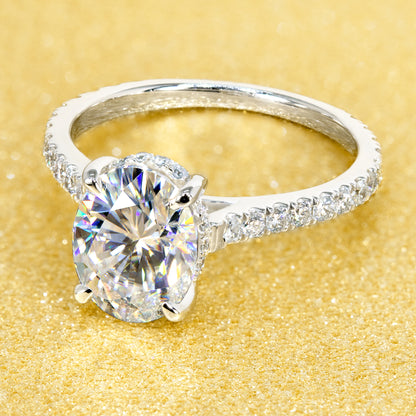 14K Gold Classic 2ct Oval-cut Hidden Halo Moissanite and Diamond Engagement Ring | Earthena Jewelry