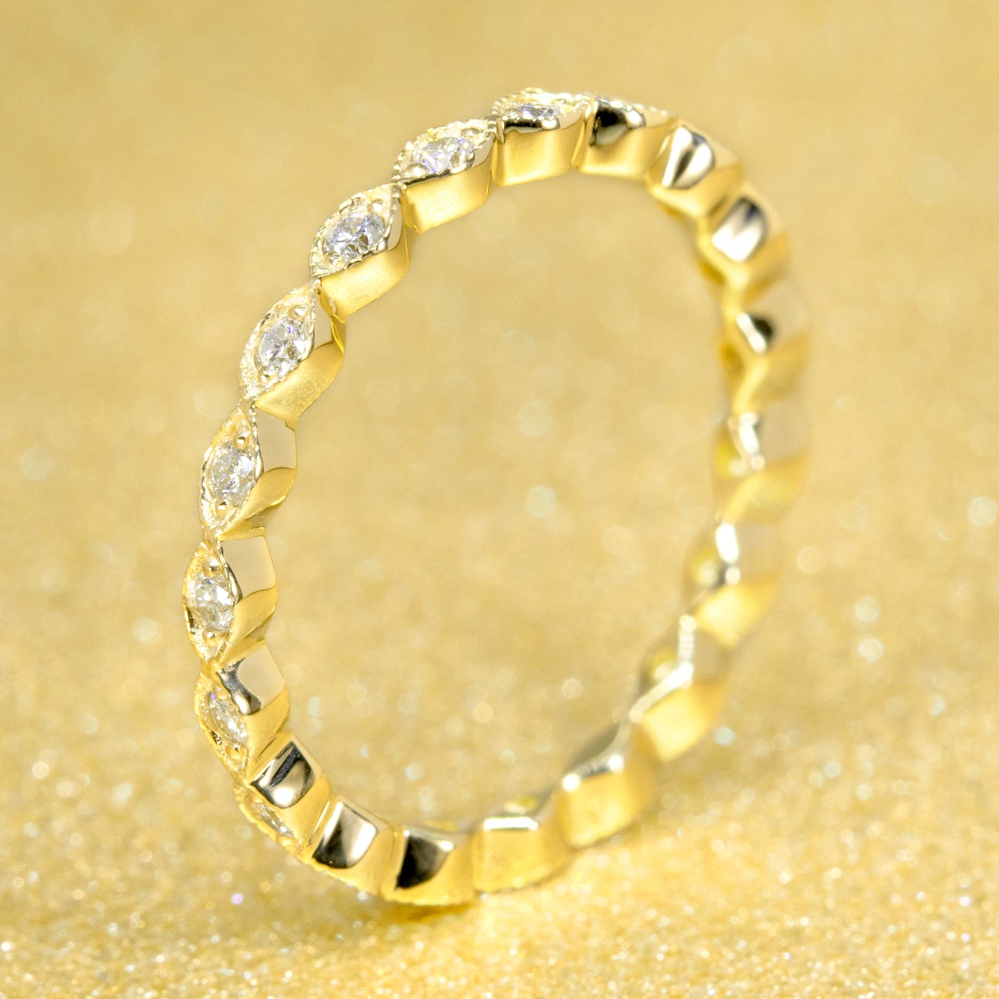 14K Gold Stackable Slim Scallop Diamond Eternity Band | Earthena Jewelry
