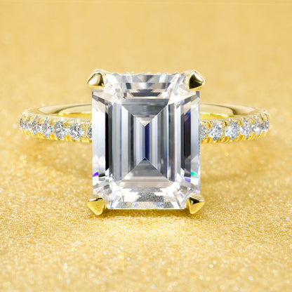 3ct Emerald-cut Classic-Modern Hidden Wrap Halo Moissanite and Diamond Engagement Ring | Earthena Jewelry