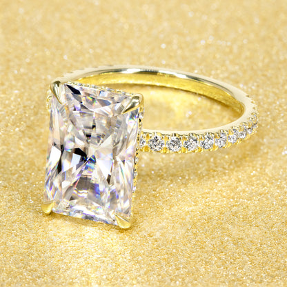 14K Gold Classic 4.5ct Elongated Radiant-cut Hidden Halo Moissanite and Diamond Engagement Ring | Earthena Jewelry